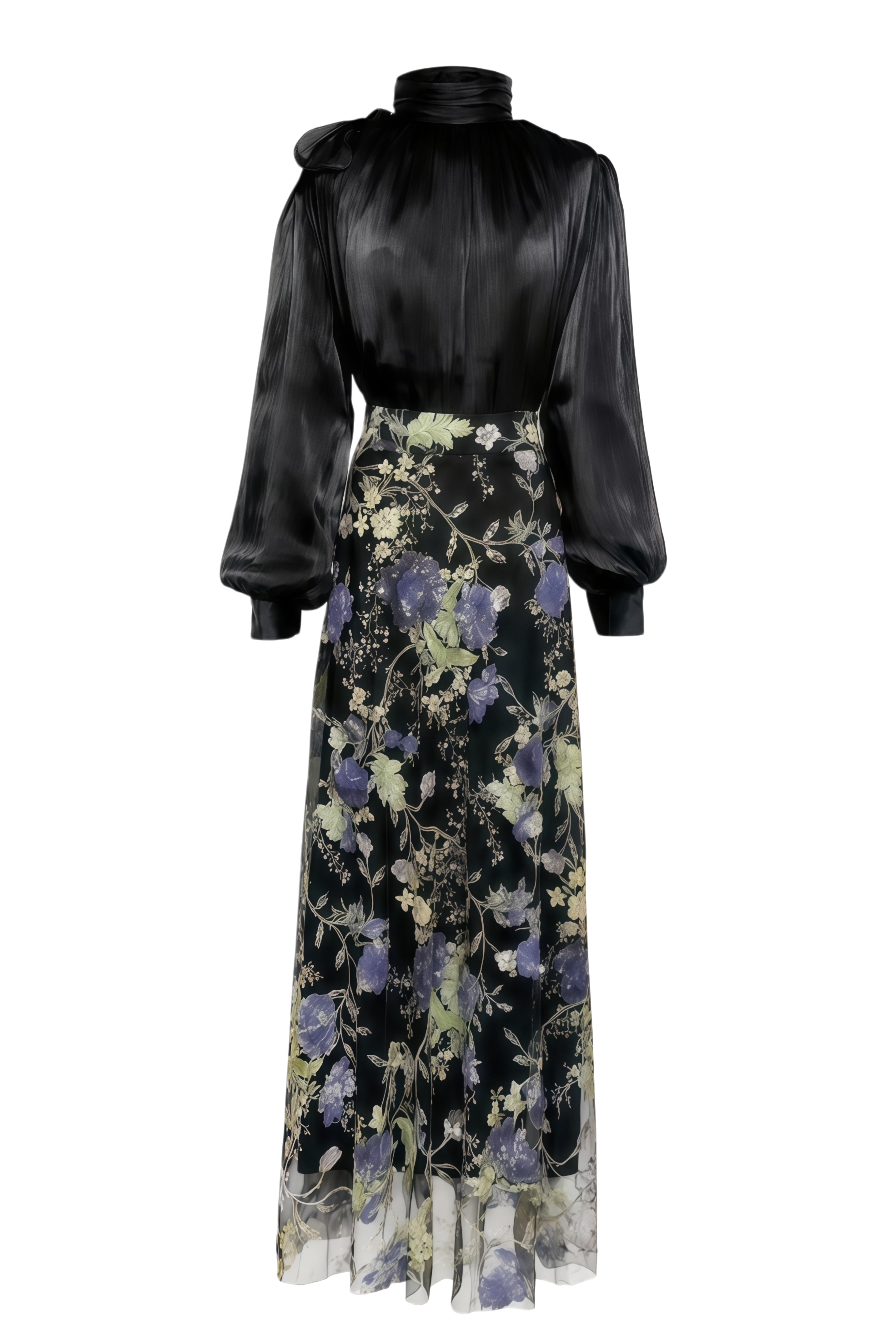 Zephyra Black Floral Print Turtleneck Top & Skirt Set