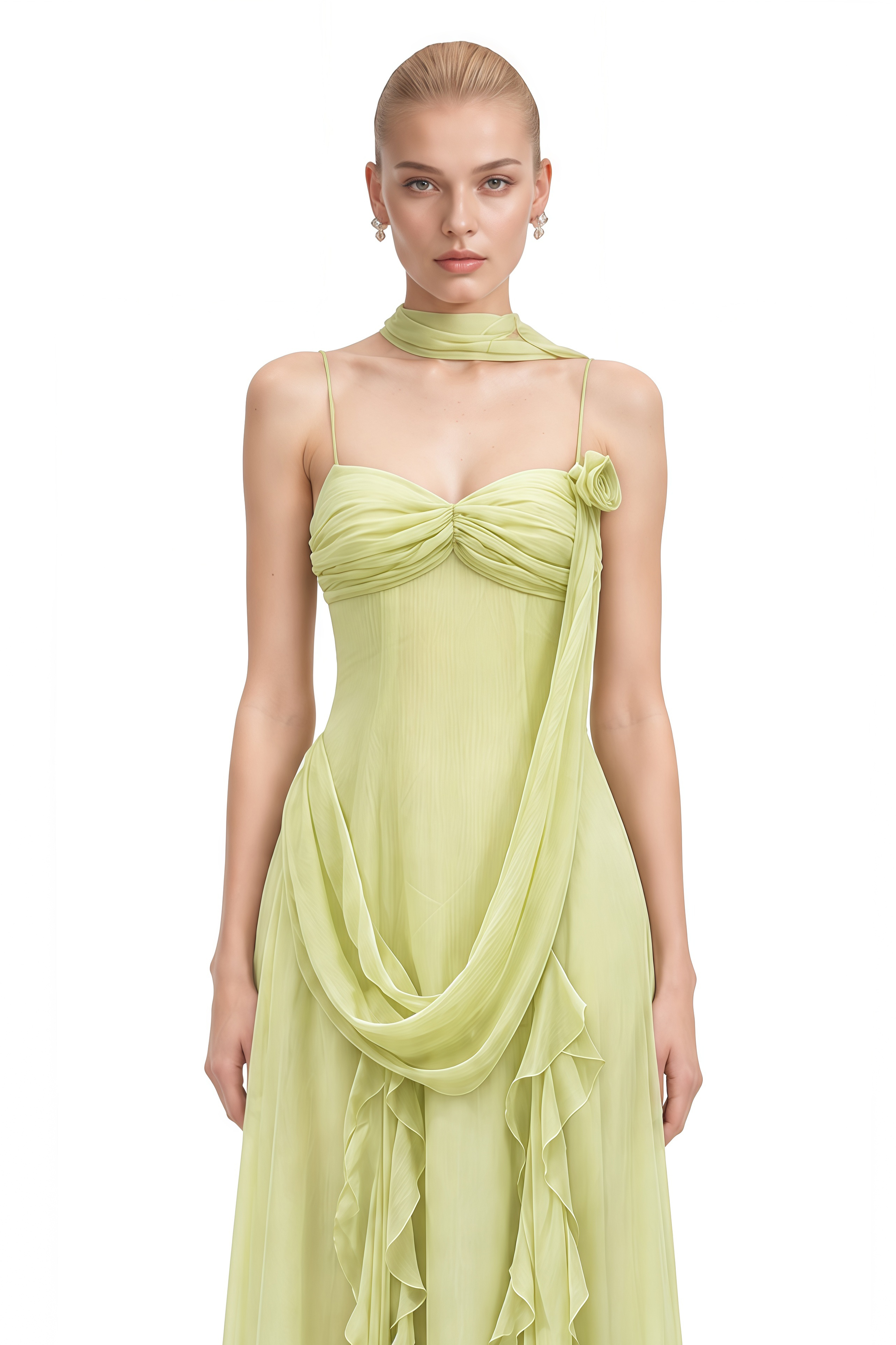 Liora Green Sleeveless Draped Maxi Dress