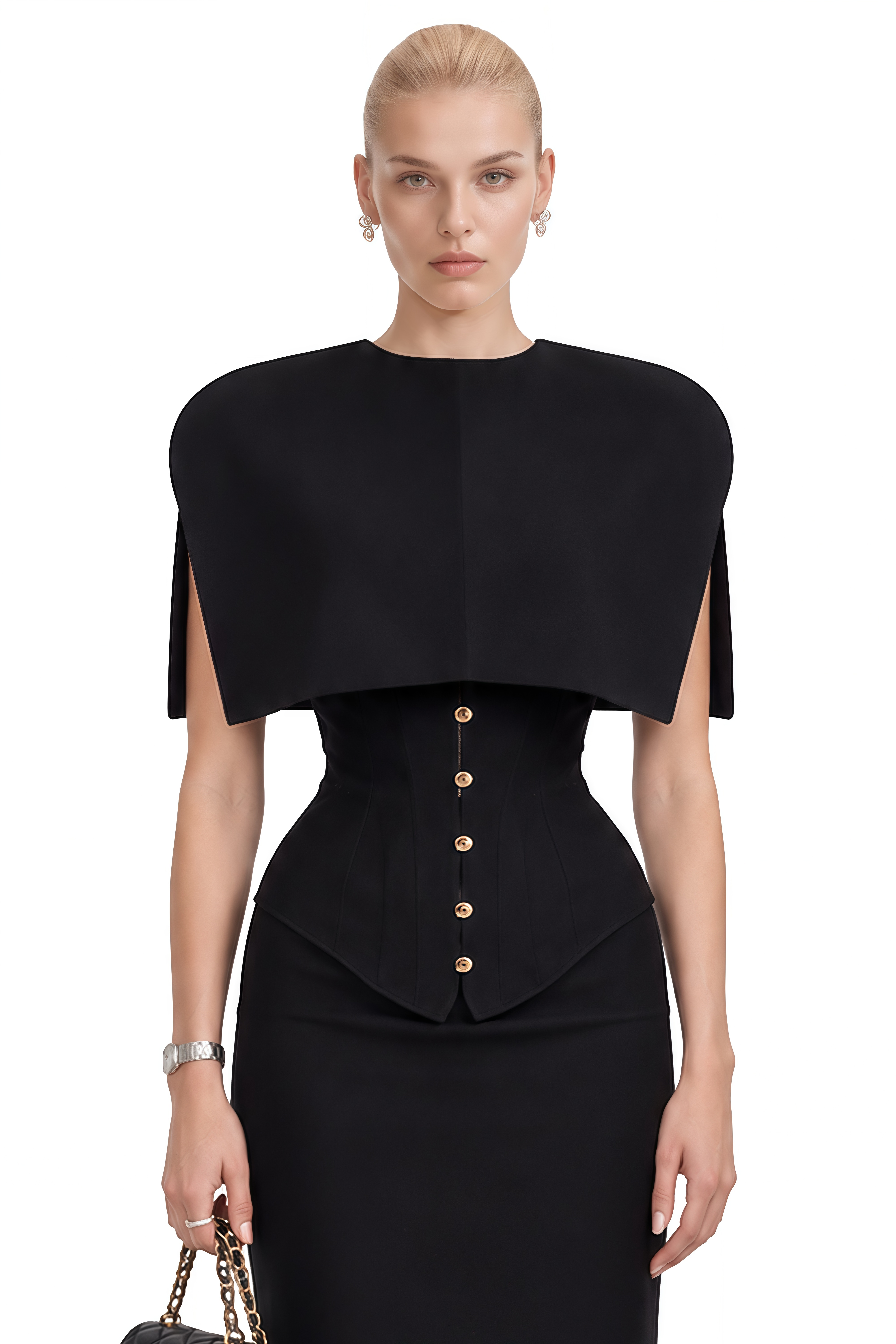 Zephyra Black Round Neck Cape Maxi Dress