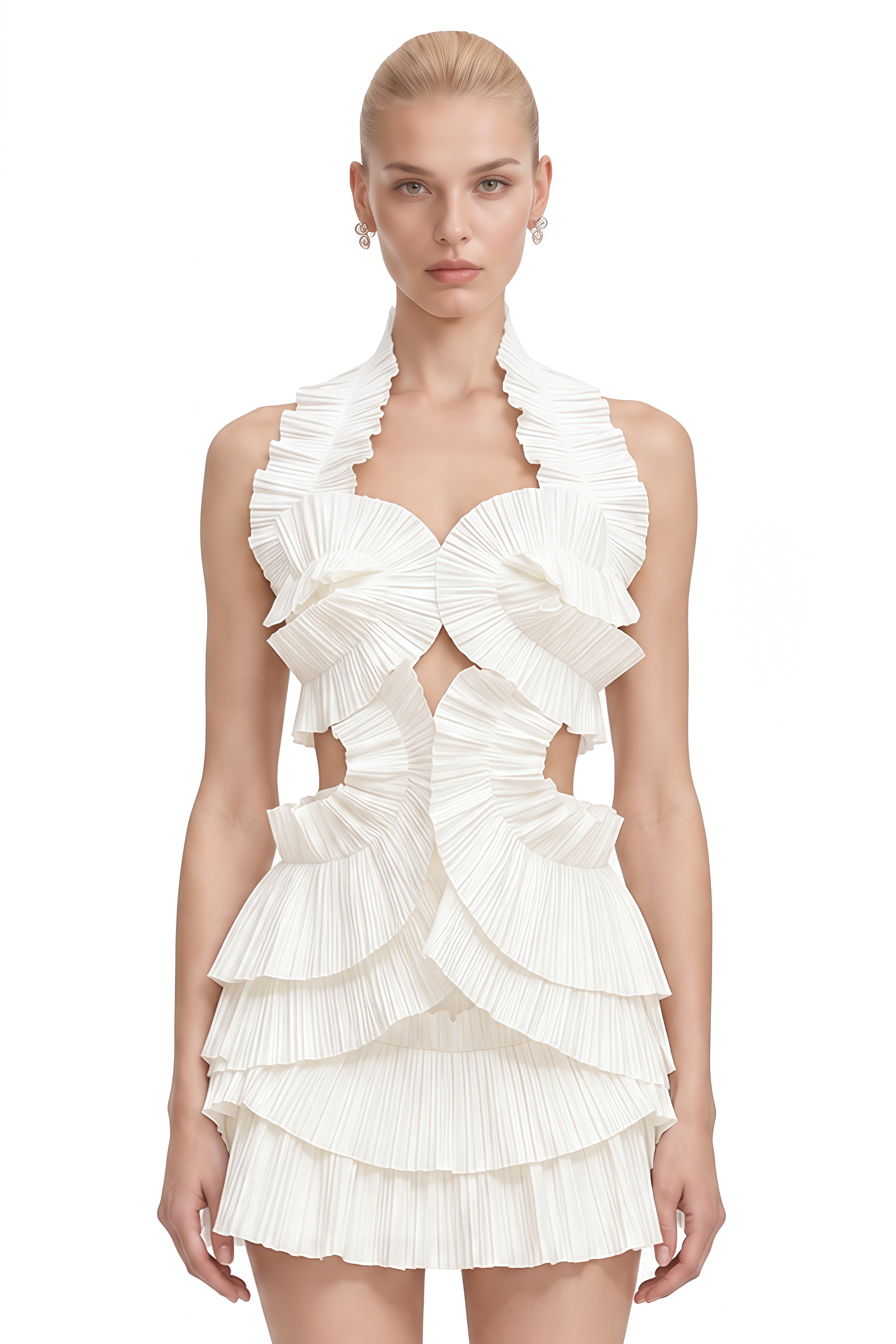 Chloé White Halterneck Pleated Mini Dress