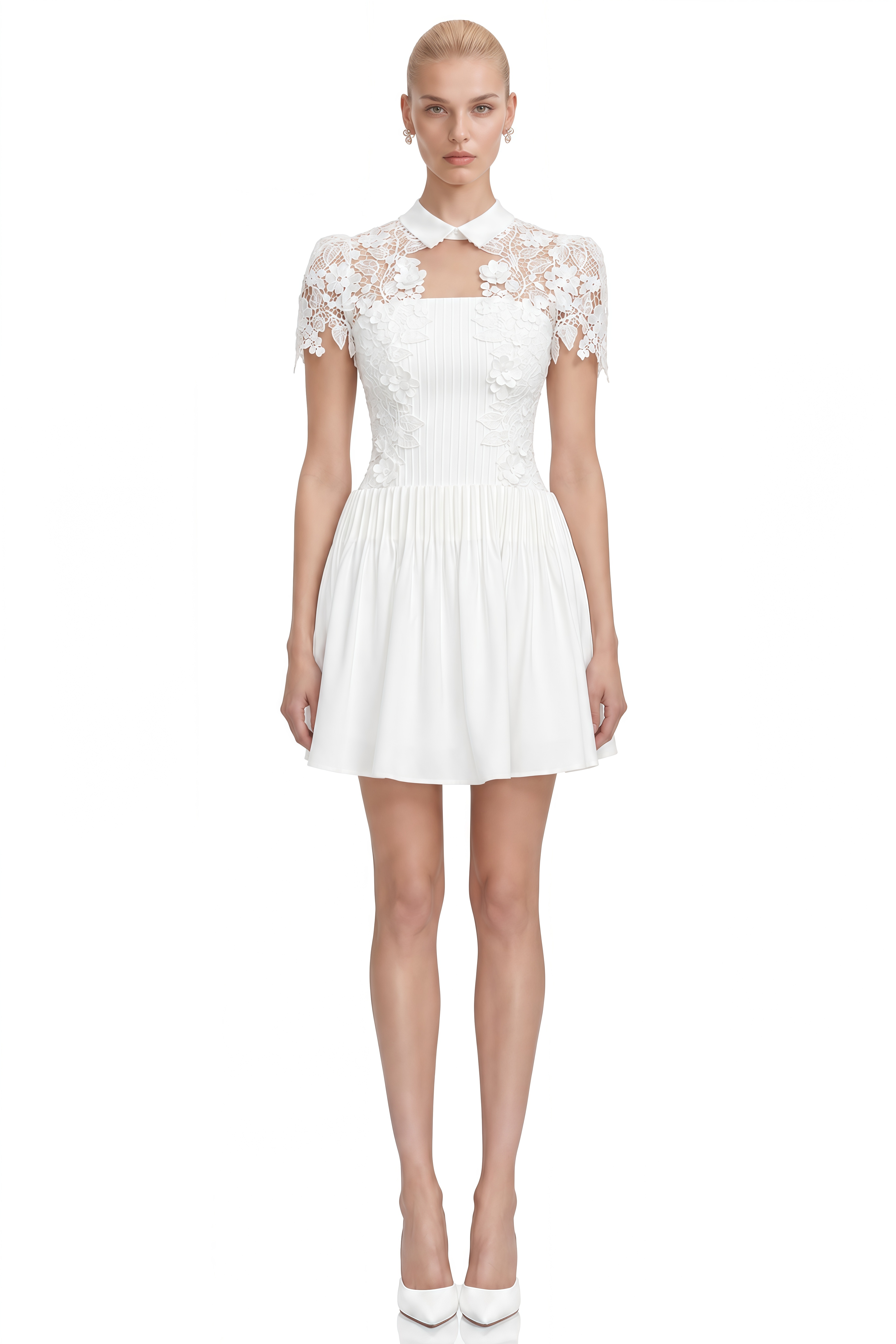 Amy White Floral Lace Appliqué Mini Dress