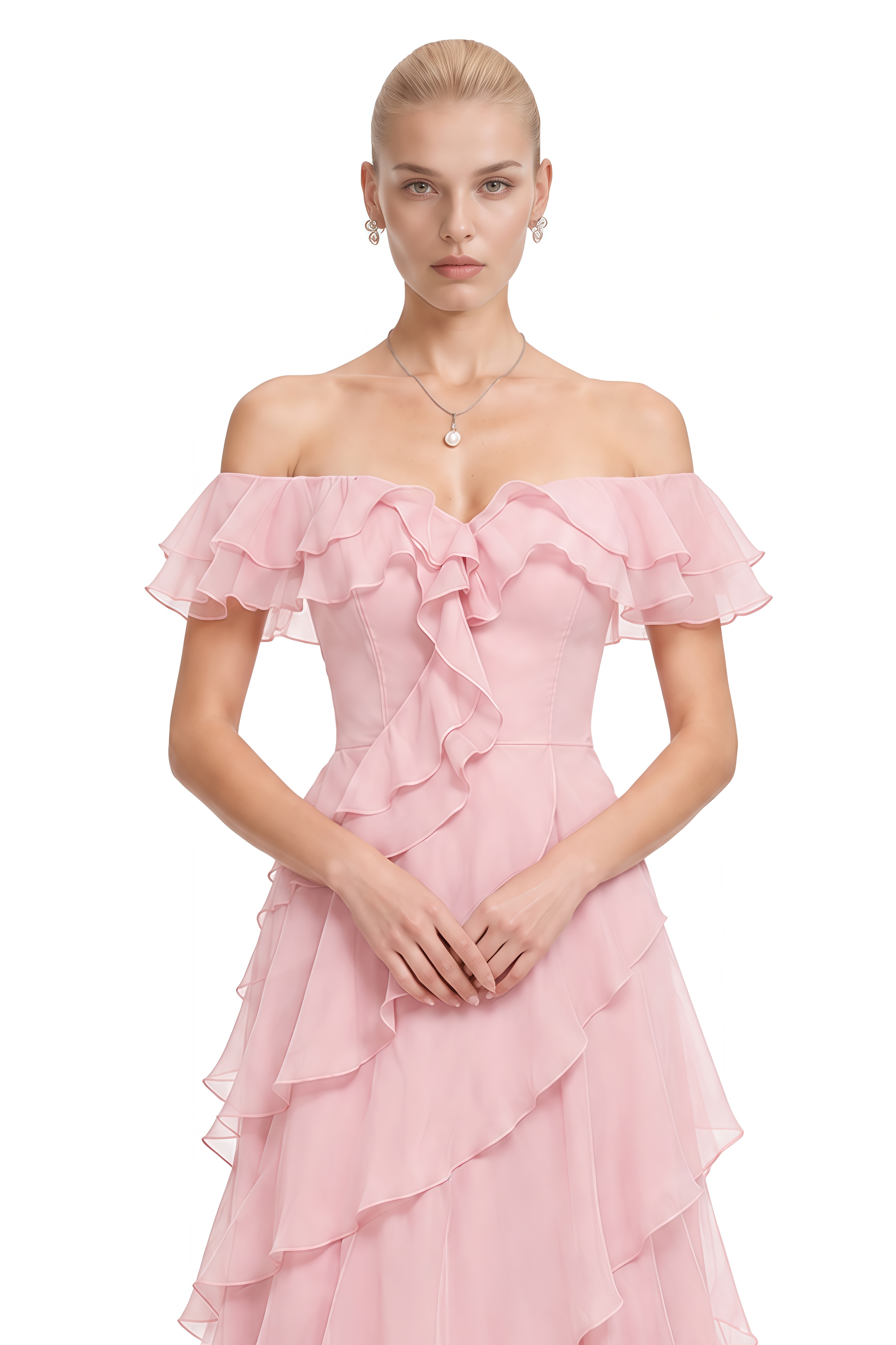 Maren Pink Off-Shoulder Layered Maxi Dress