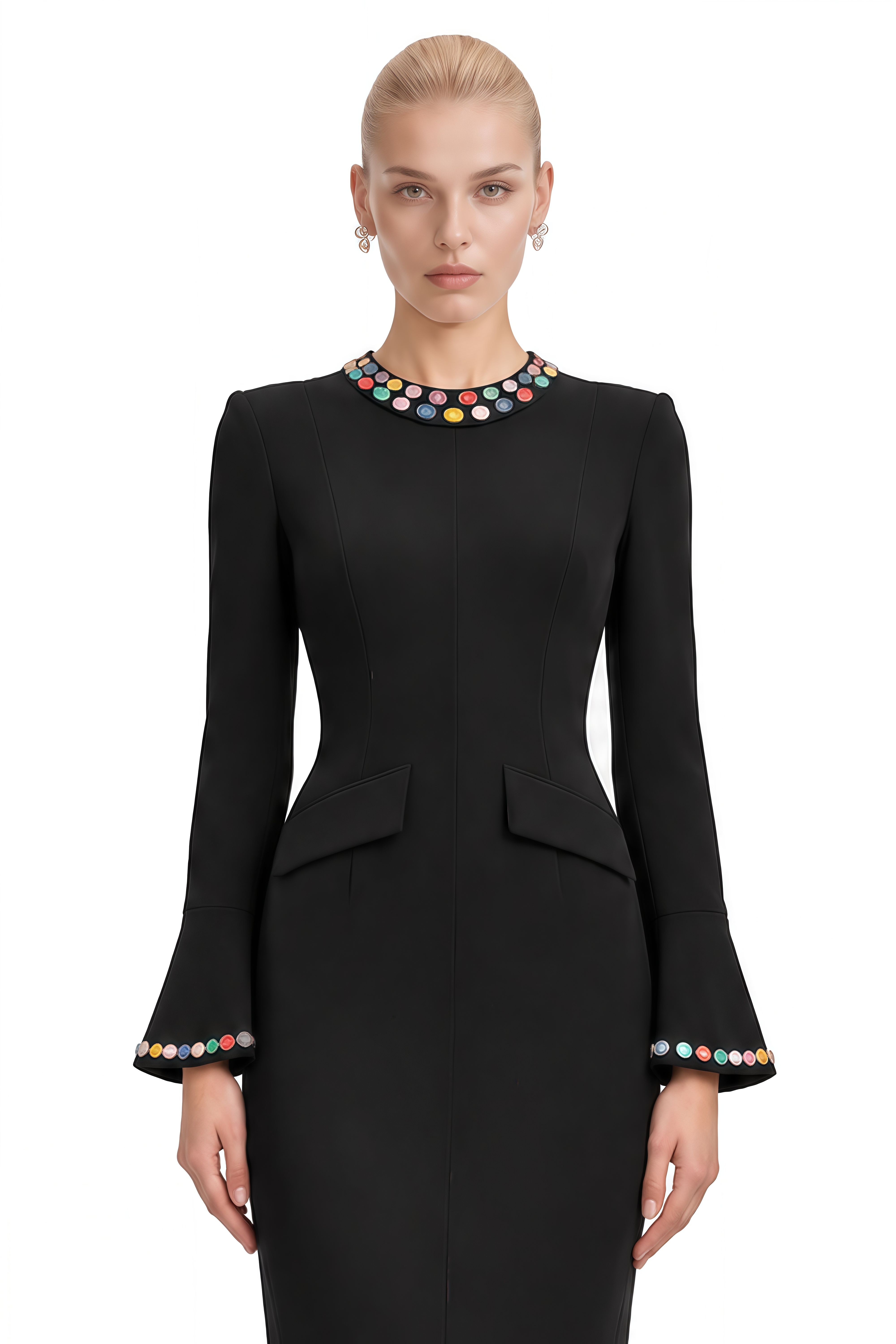 Lucia Black Round Neck Embellished Maxi Dress