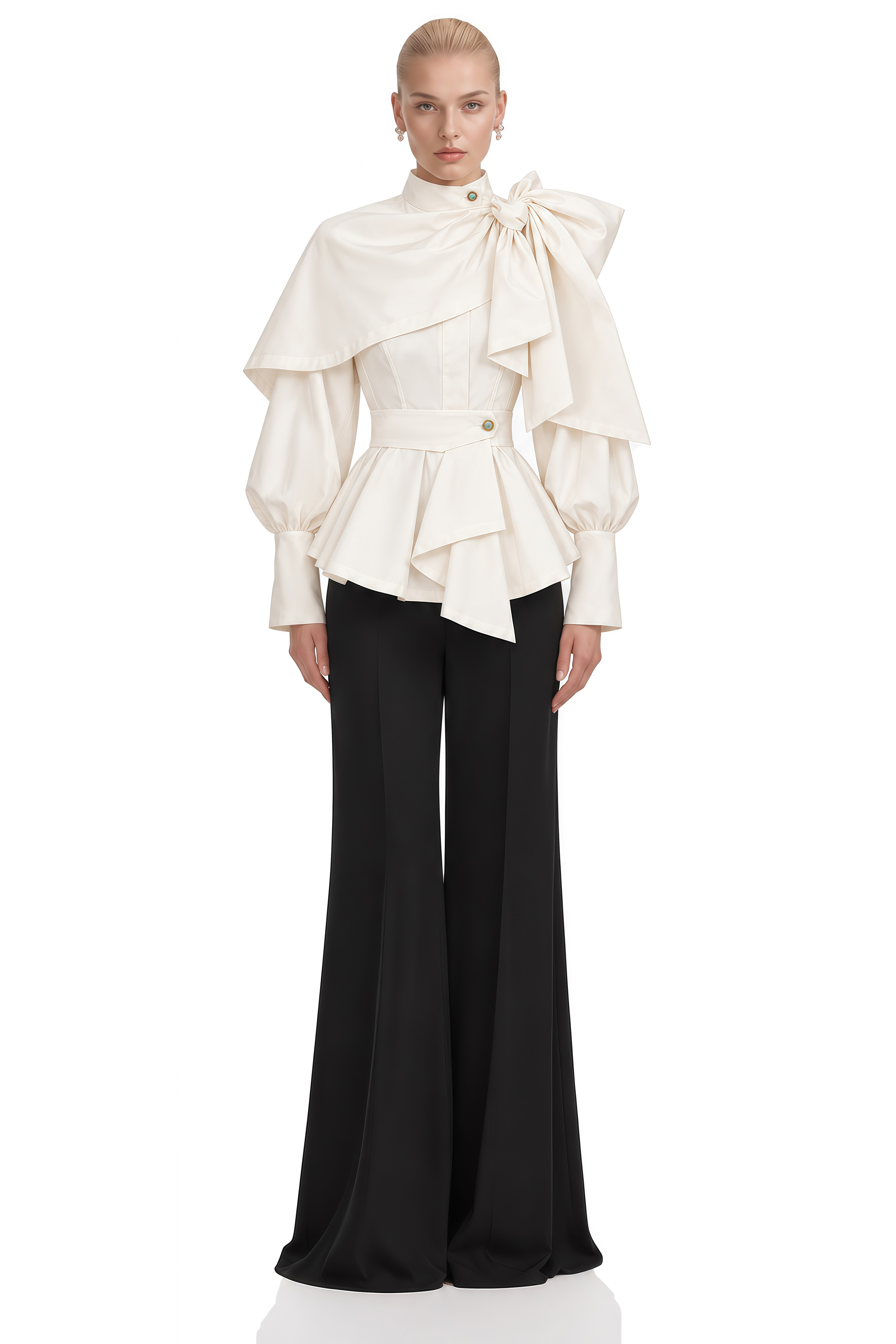 Lorelei Ivory Asymmetrical Bow Blouse