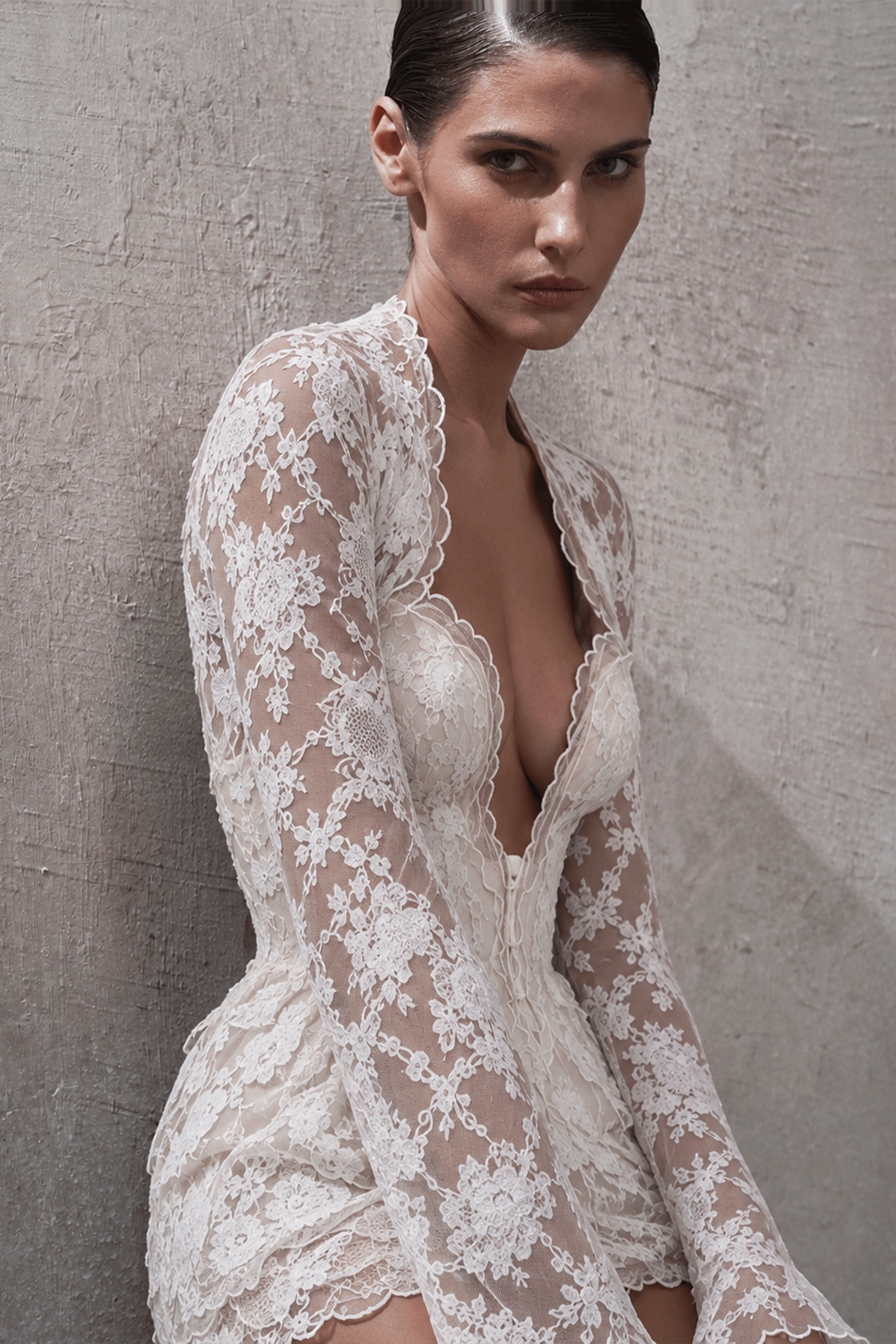 Zephyra White Ruffled Lace Mini Dress