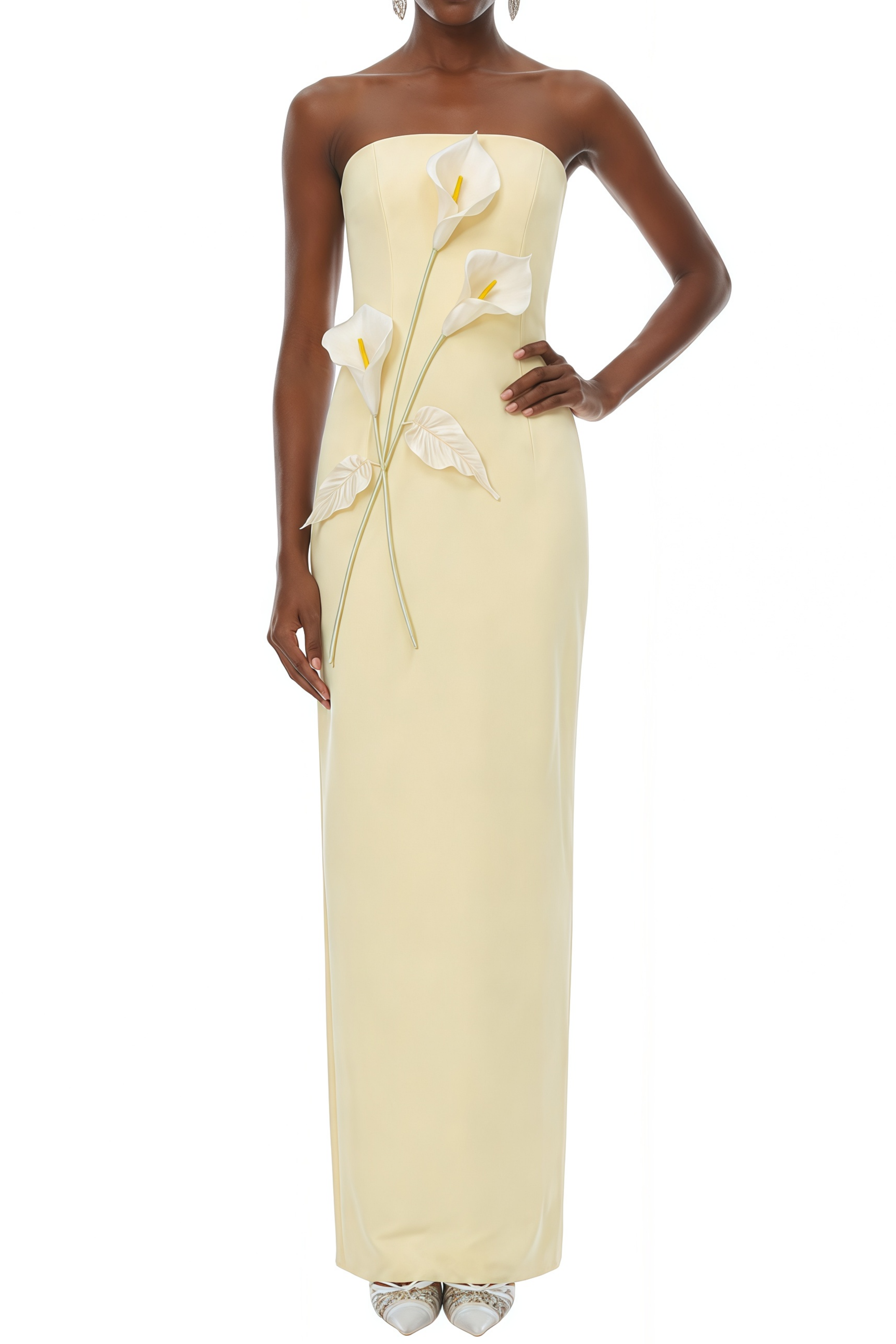 Karen Yellow Off Shoulder 3D Appliqué Maxi Dress
