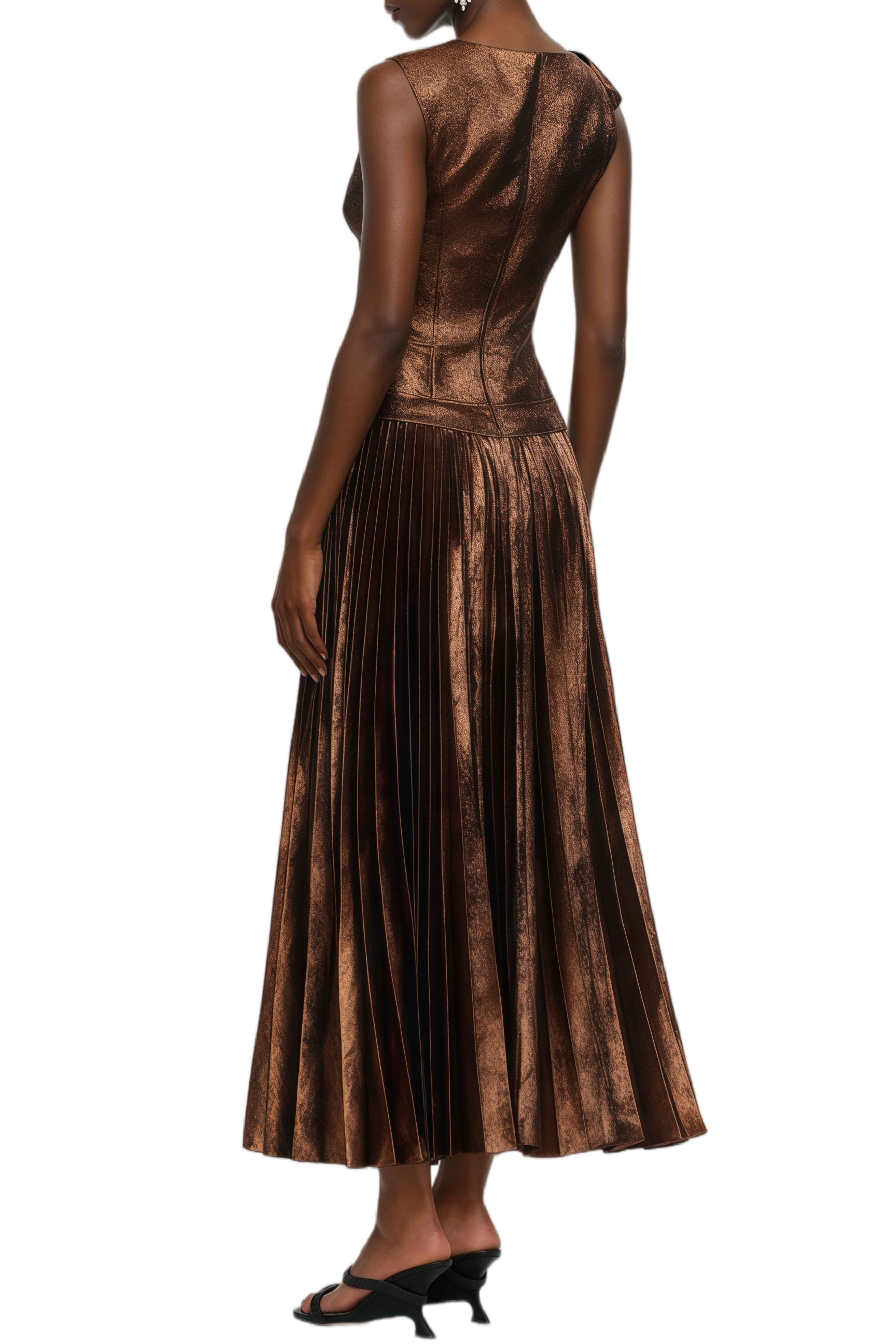 Laurel Brown Asymmetrical Pleated Maxi Dress