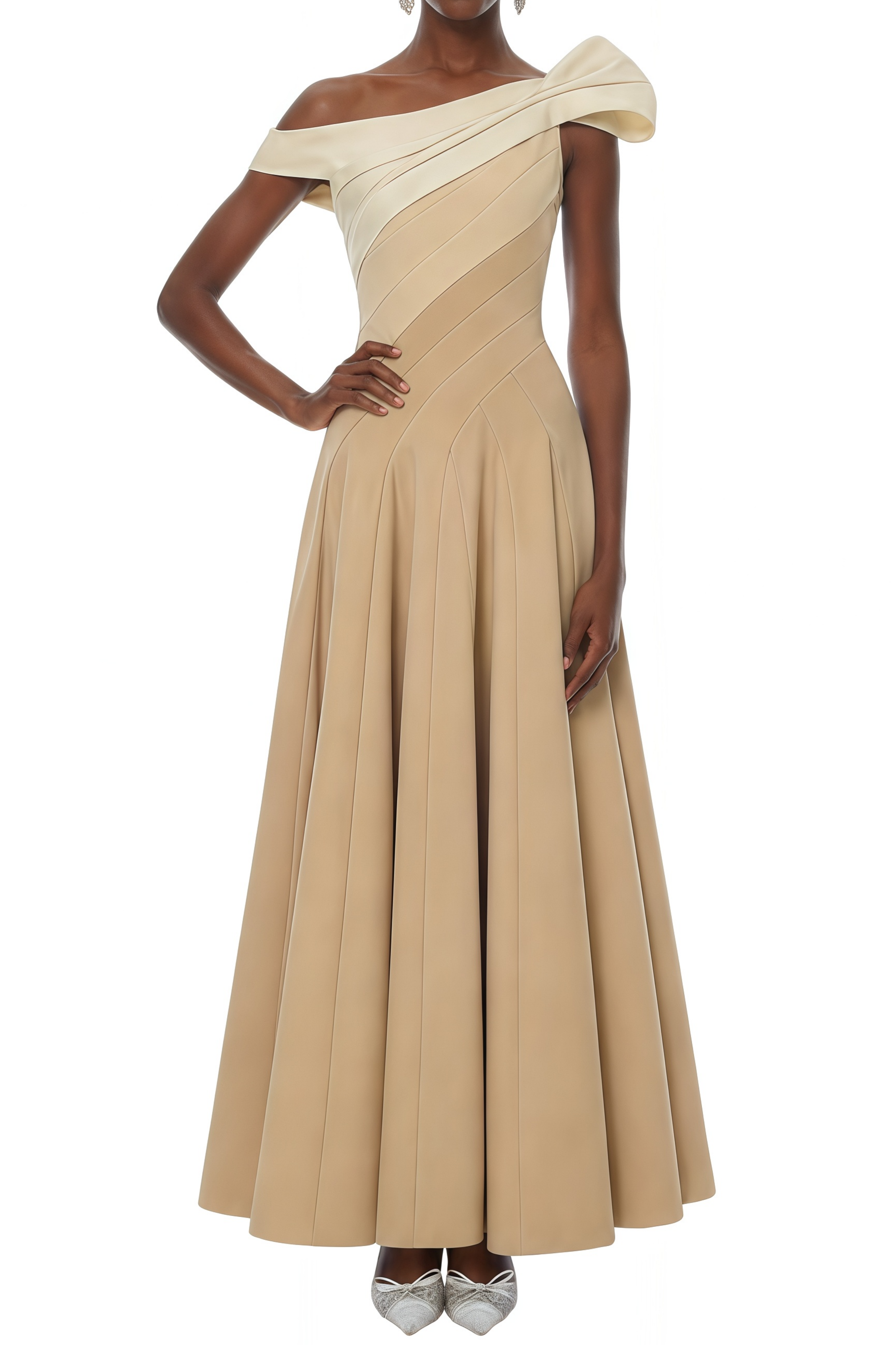 Debby Color Block Asymmetrical Pleated Maxi Dress