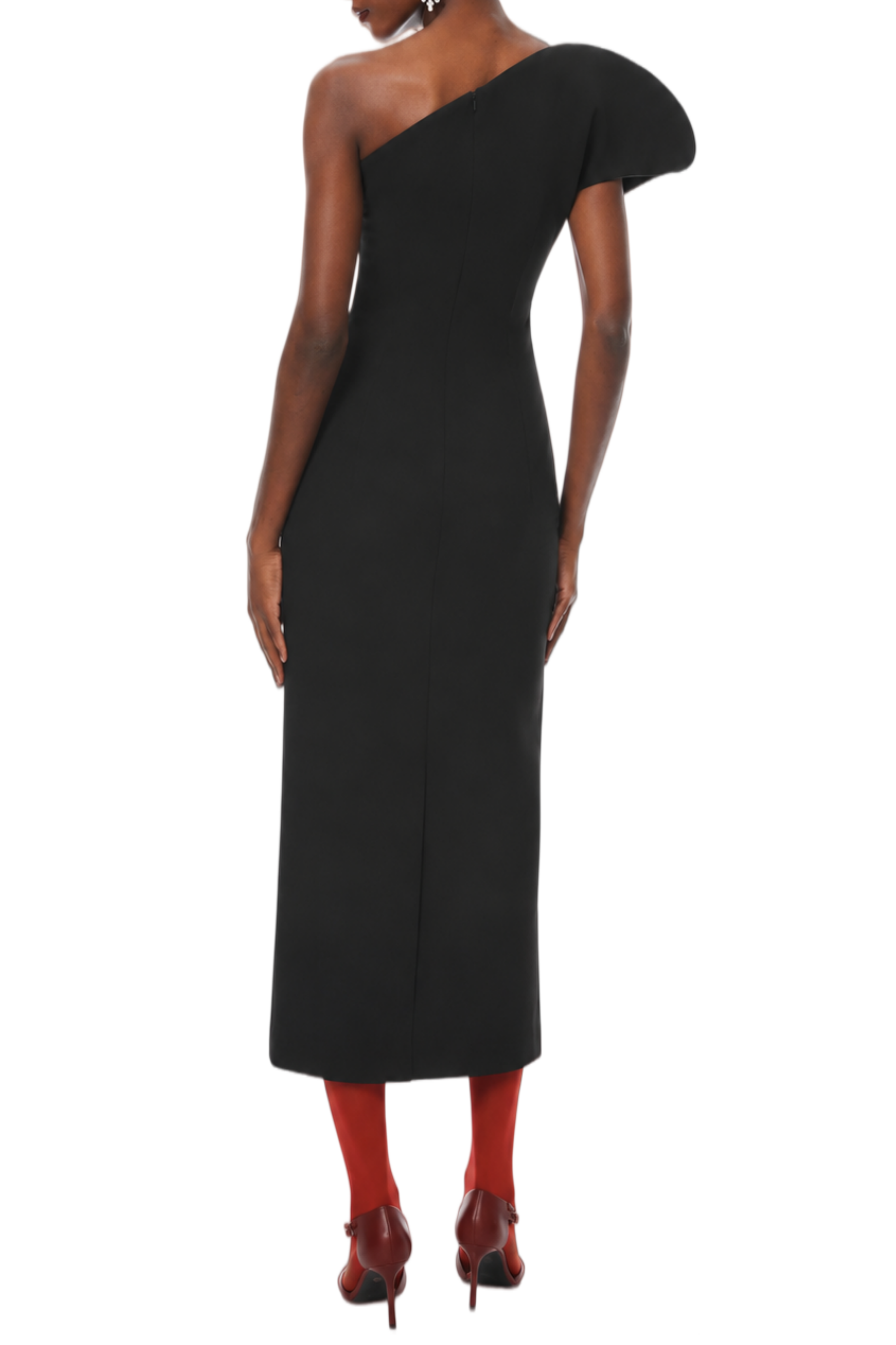 Caroline Black Asymmetrical Design Midi Dress