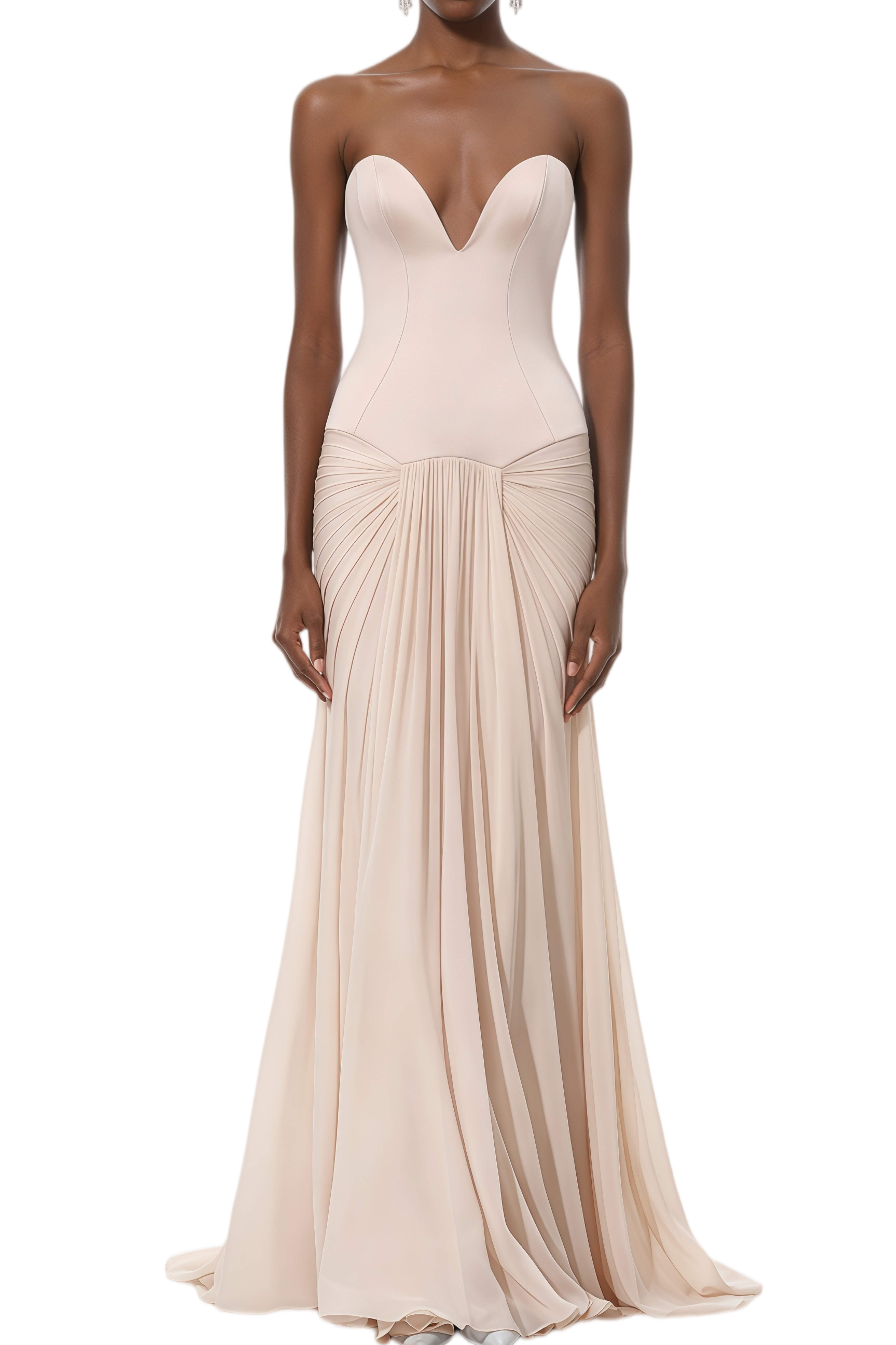Cathy Beige Off Shoulder Pleated Maxi Dress