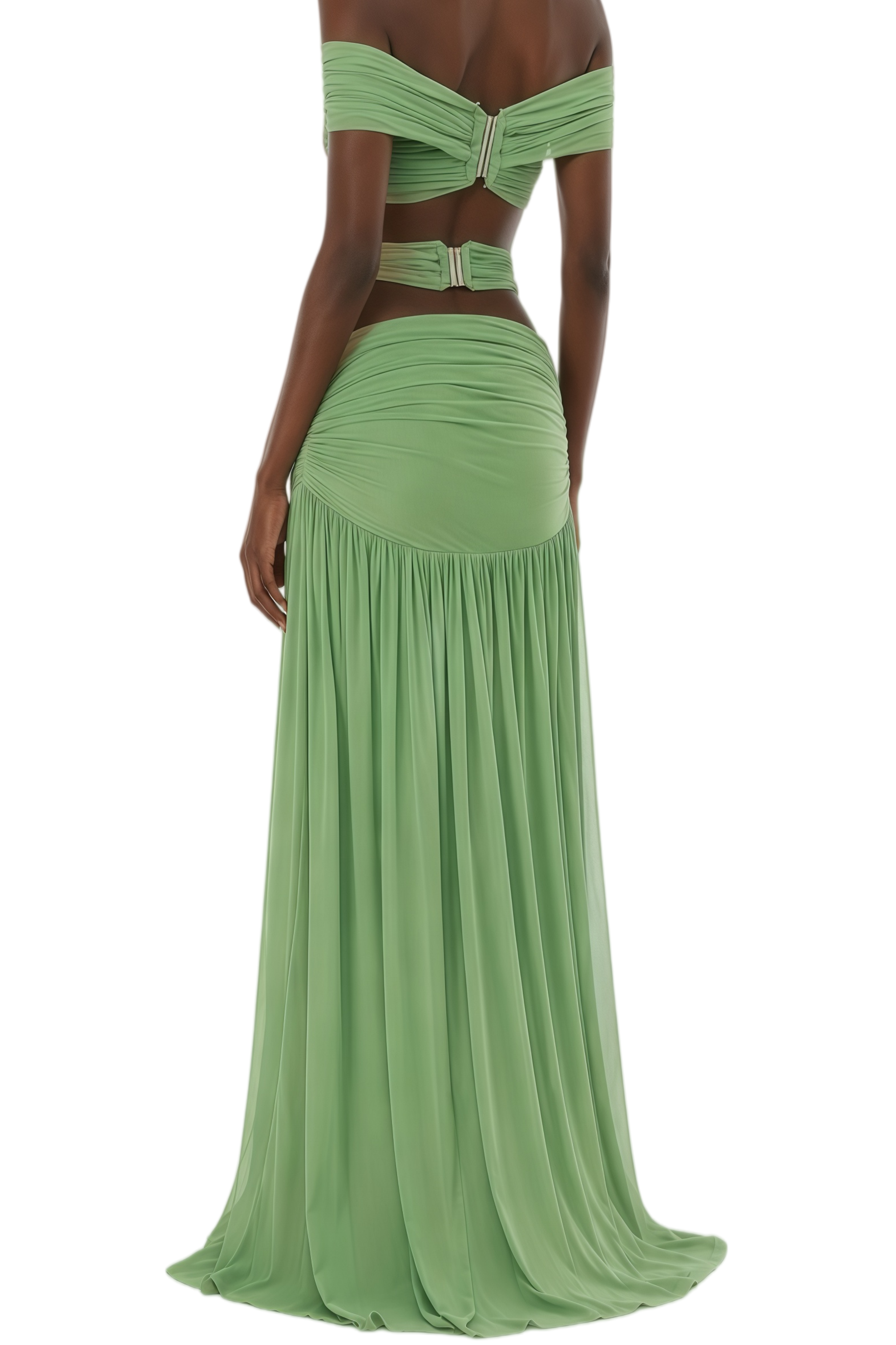 Lydia Sage Green Cut-out Pleated Top & Skirt Set