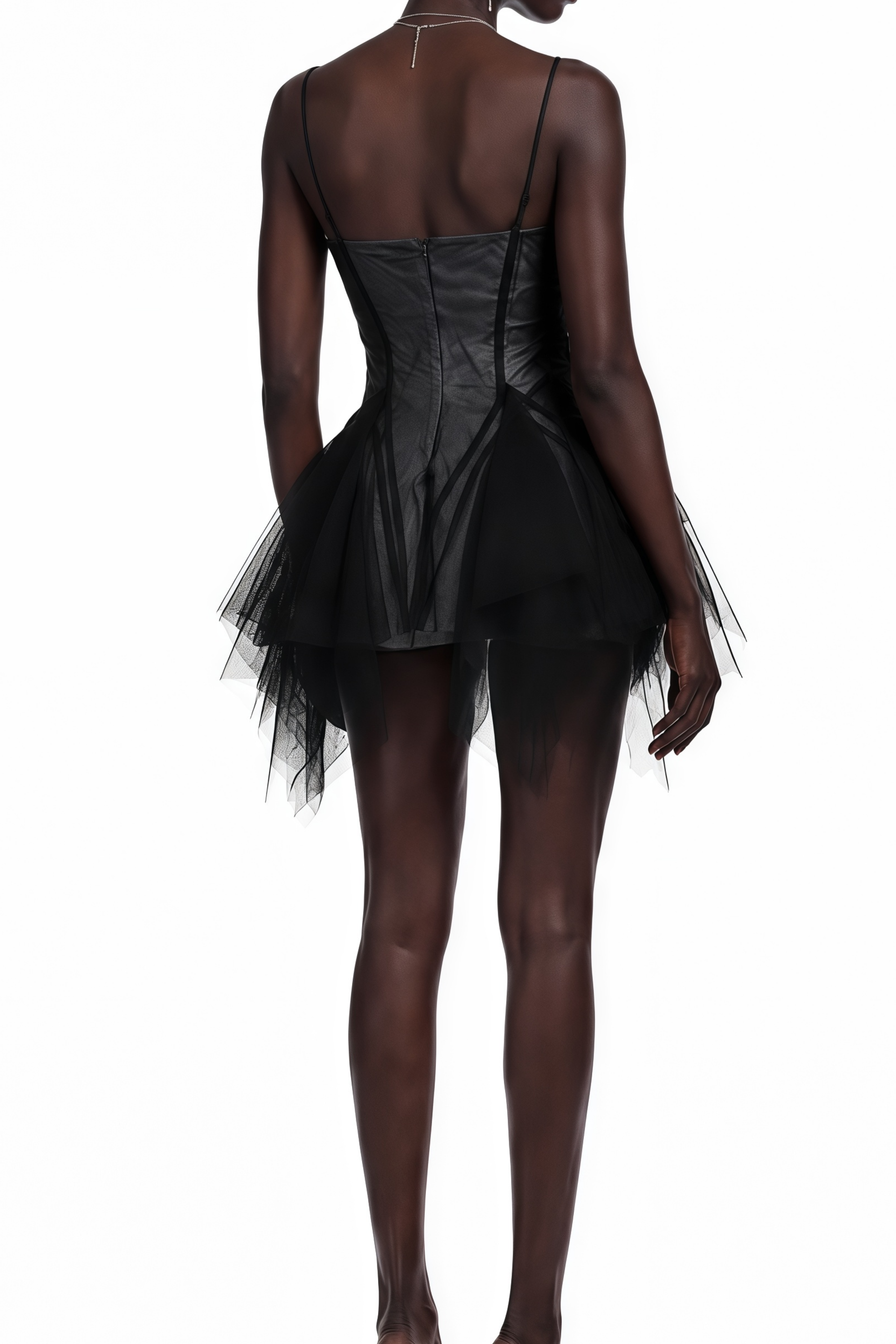 Isolde Black Sweetheart Neck Mesh Mini Dress