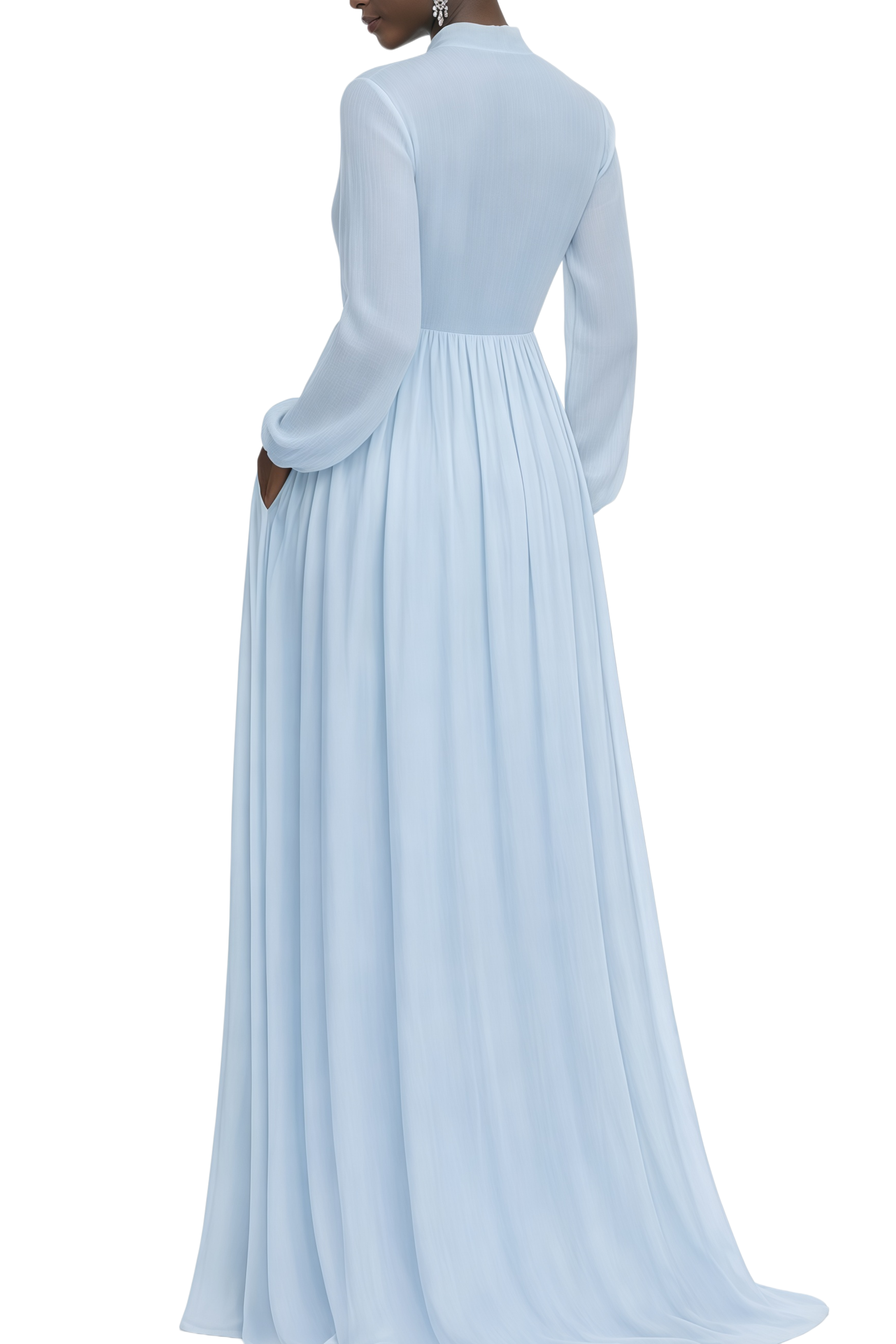 Gemma Blue Pleated Balloon Sleeve Maxi Dress
