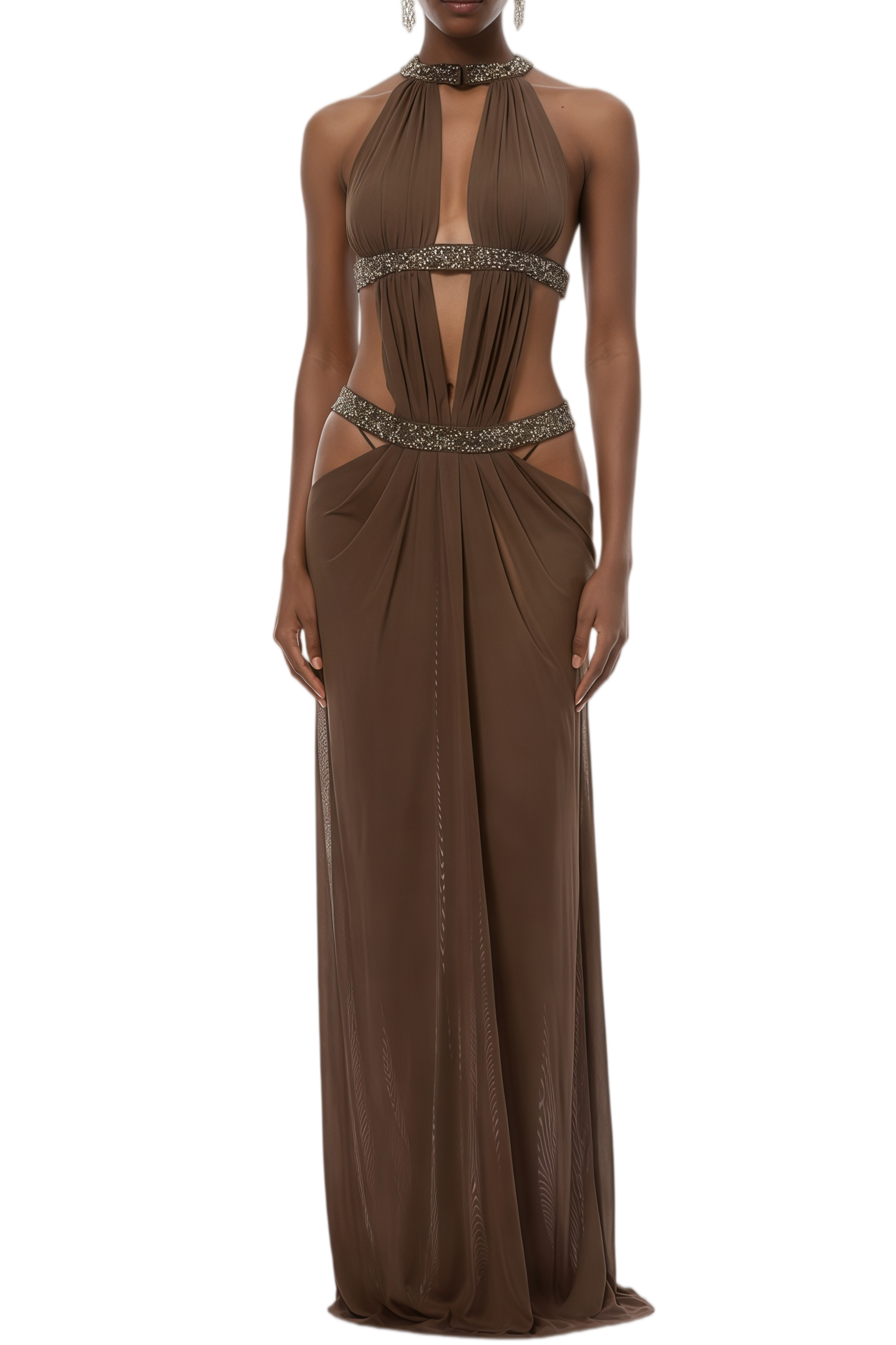 Amanda Brown Cut-Out Rhinestone Maxi Dress