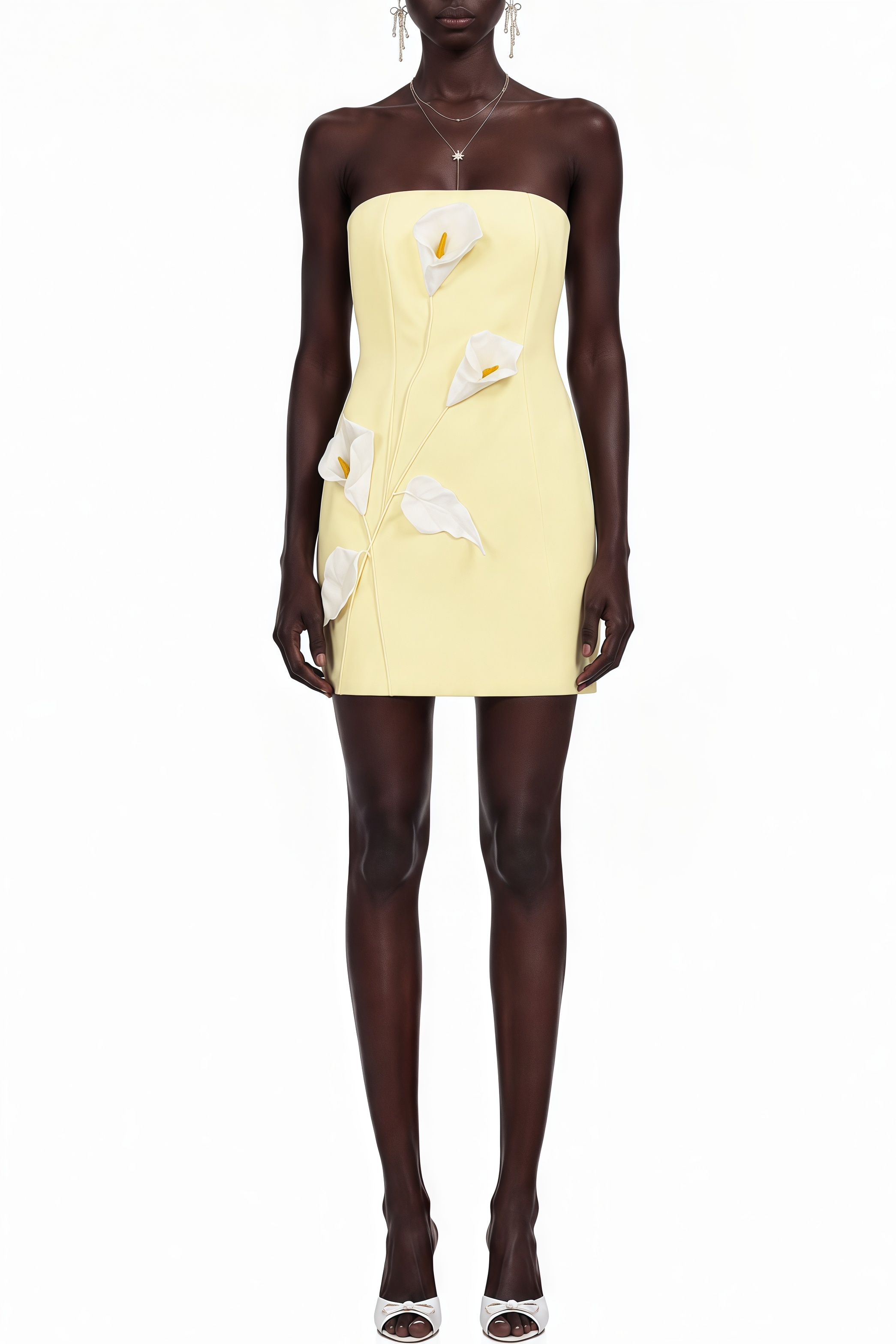 Linnea Yellow Ruffled Floral Cinched Waist Mini Dress