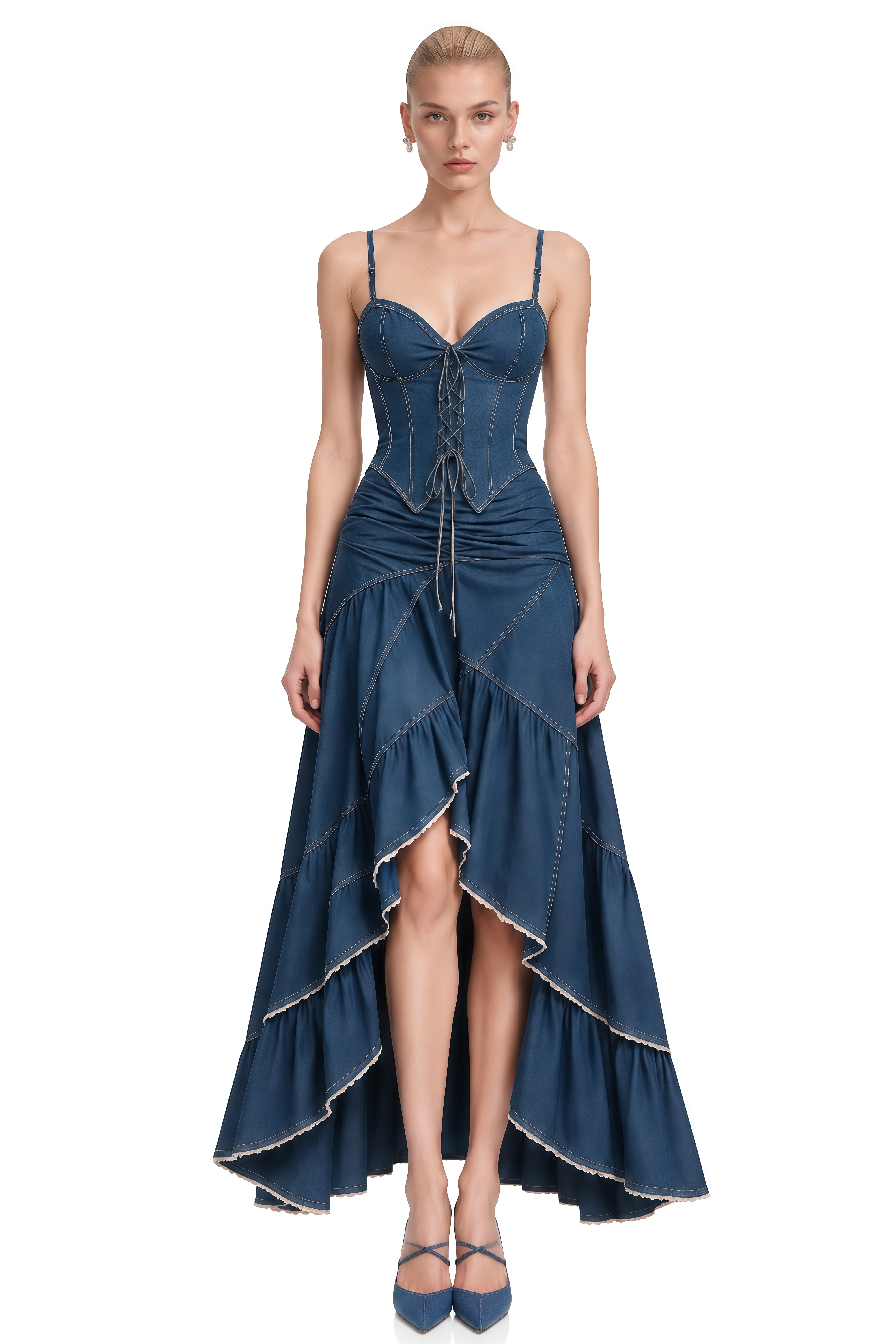 Helena Blue Sleeveless High-Low Maxi Dress