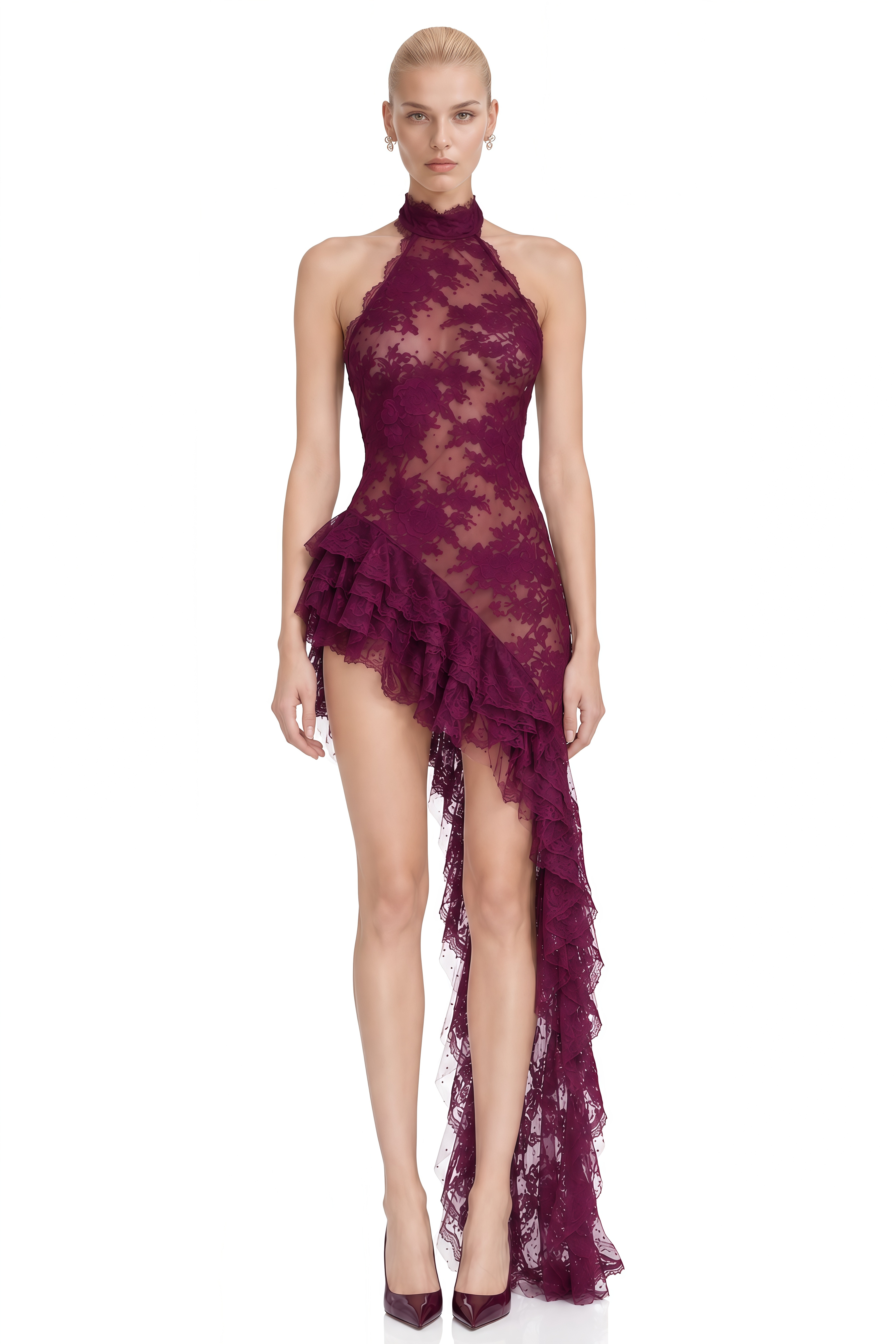 Vivienne Purple Asymmetrical Lace Mini Dress