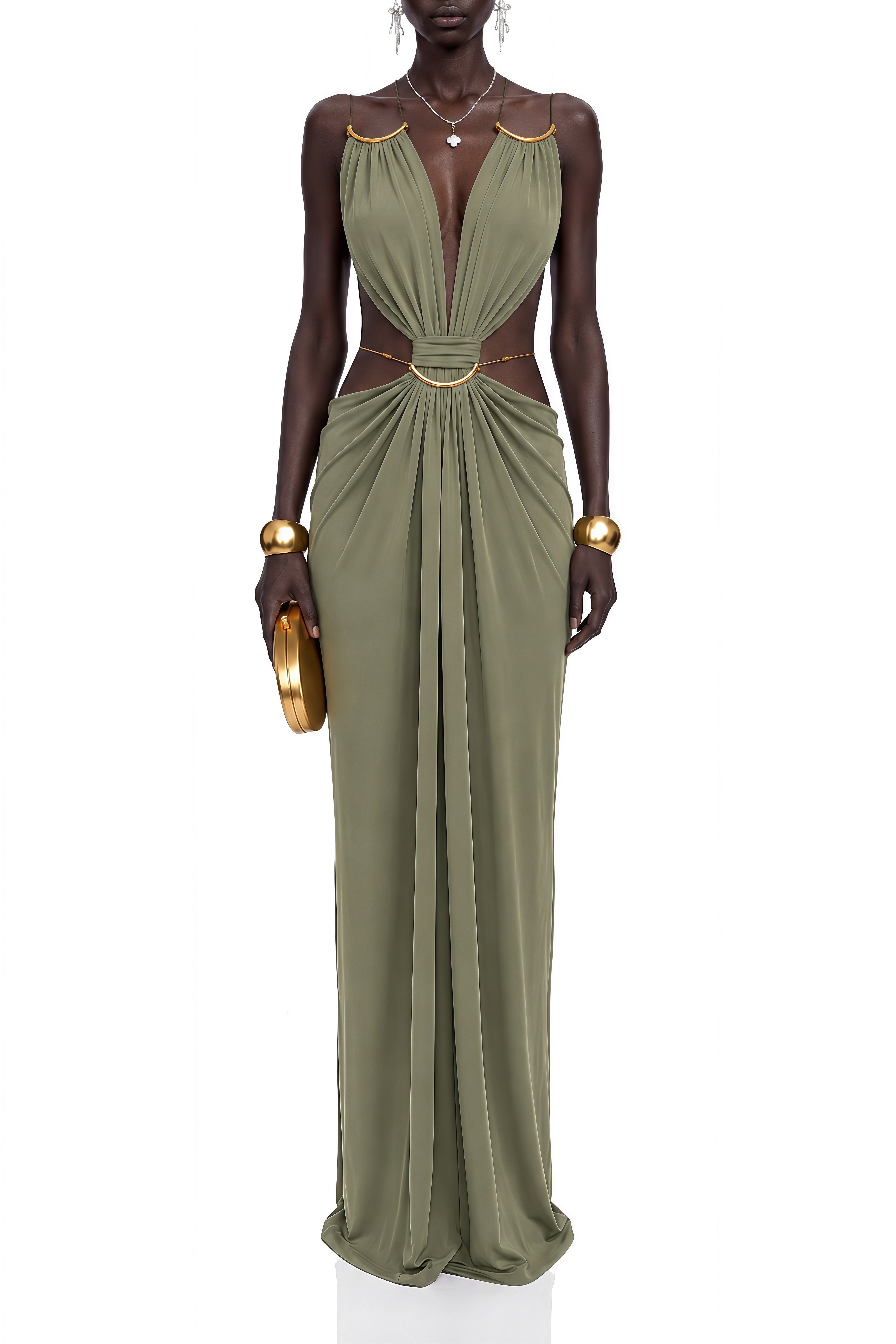 Noelle Green Sleeveless Cut Out Maxi Dress