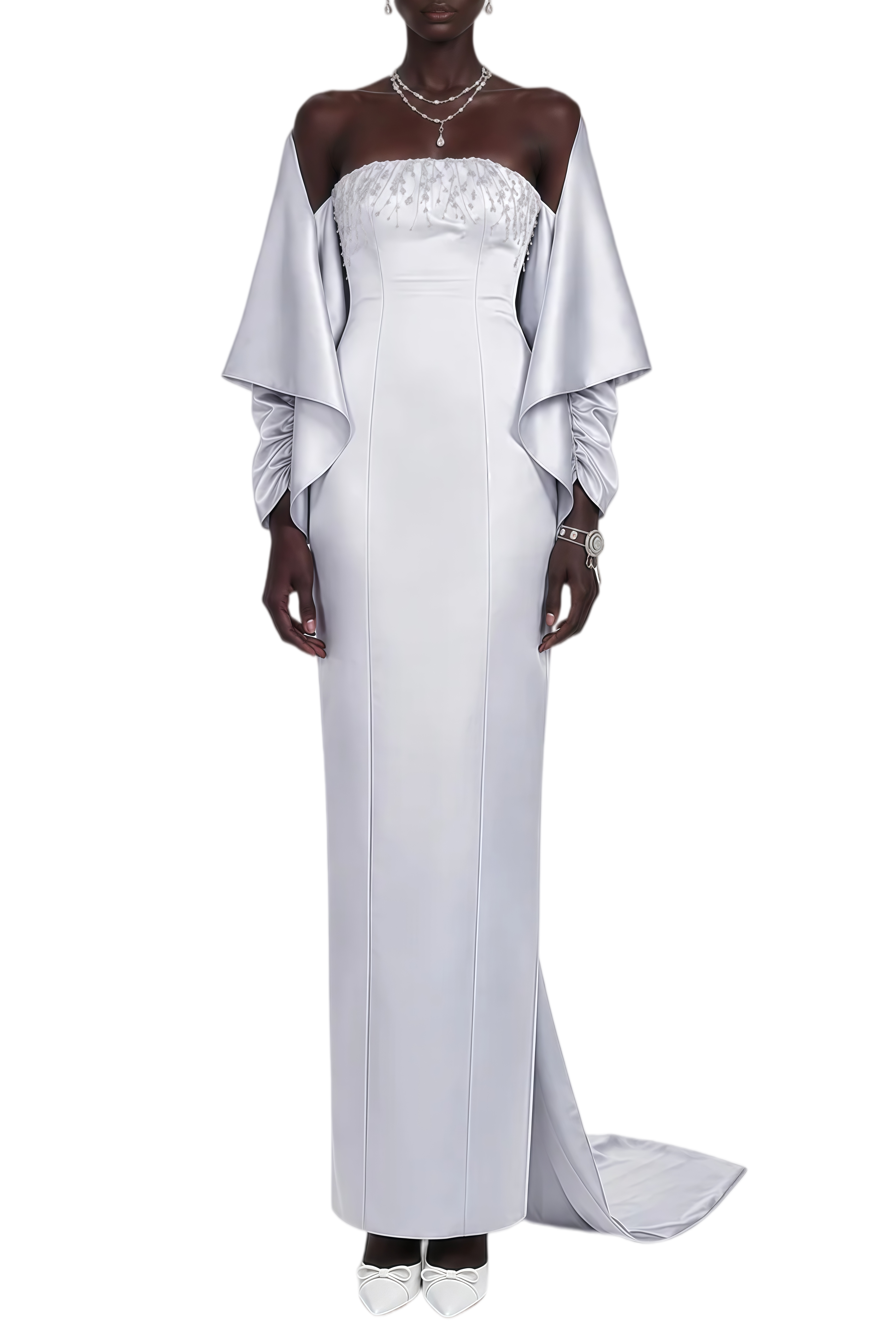 Iris Grey Cape Sleeve Rhinestone Maxi Dress & Jacket Set