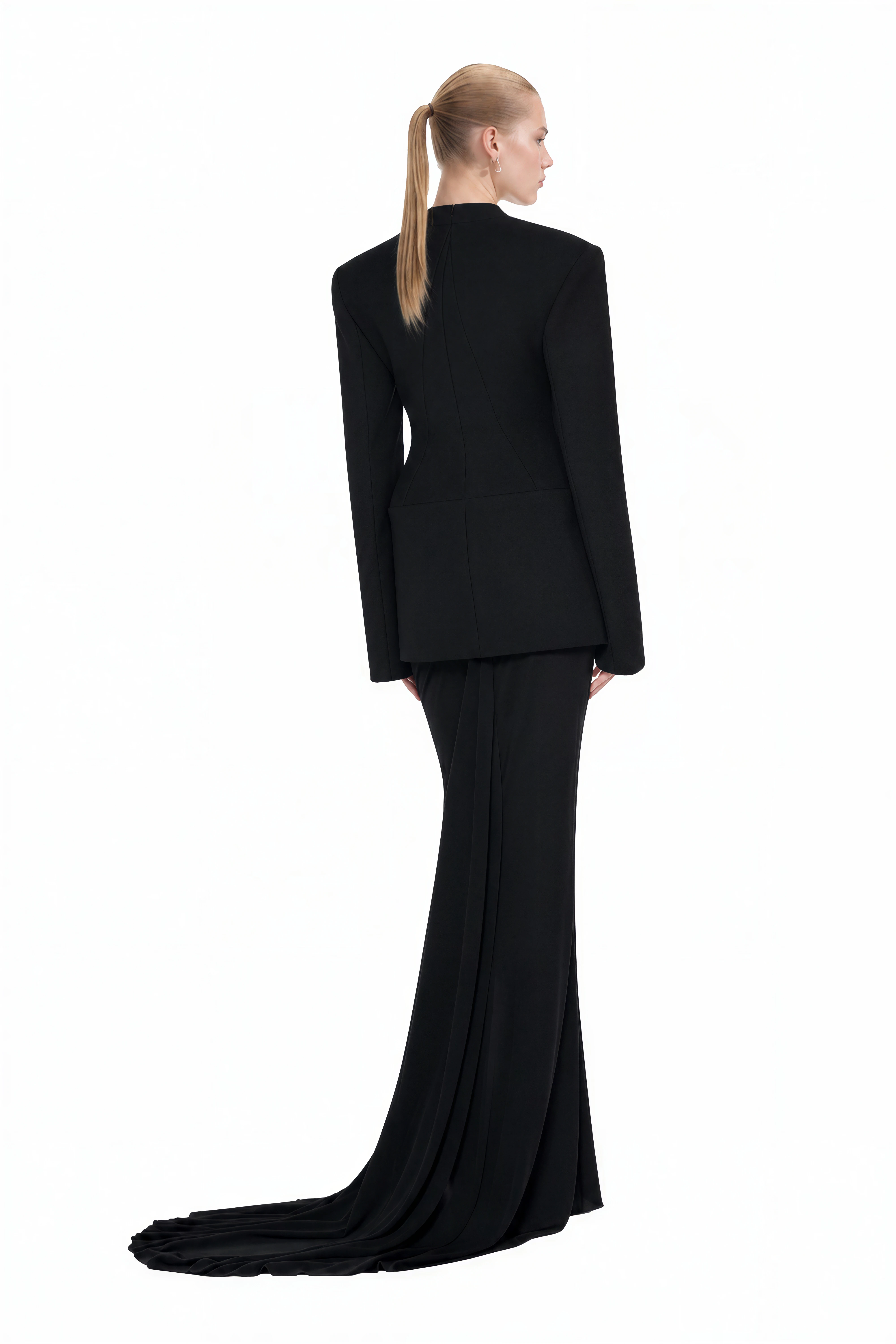 Elizabeth Black Long Sleeves V-Neck Top & Skirt Set