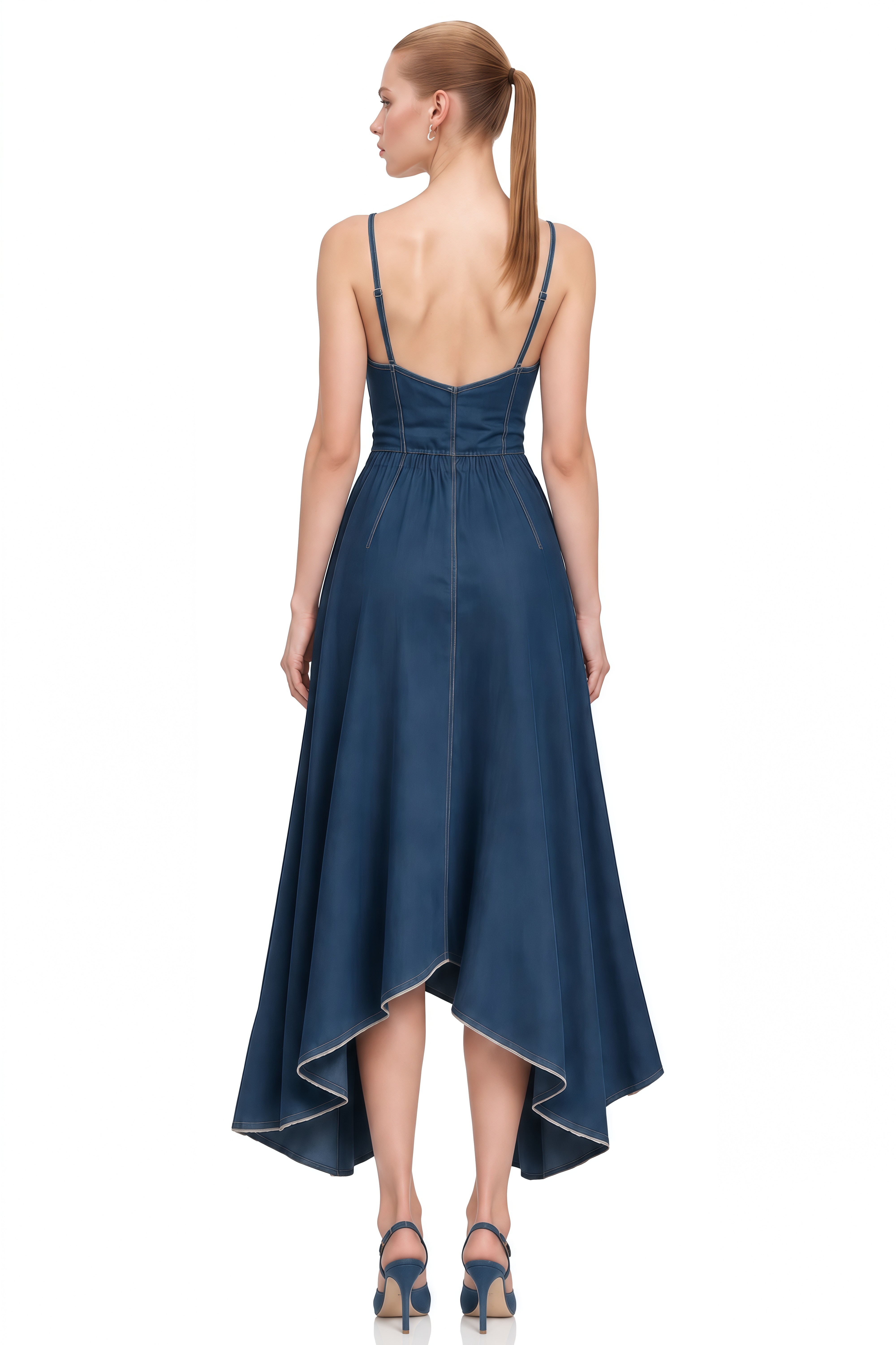 Helena Blue Sleeveless High-Low Maxi Dress