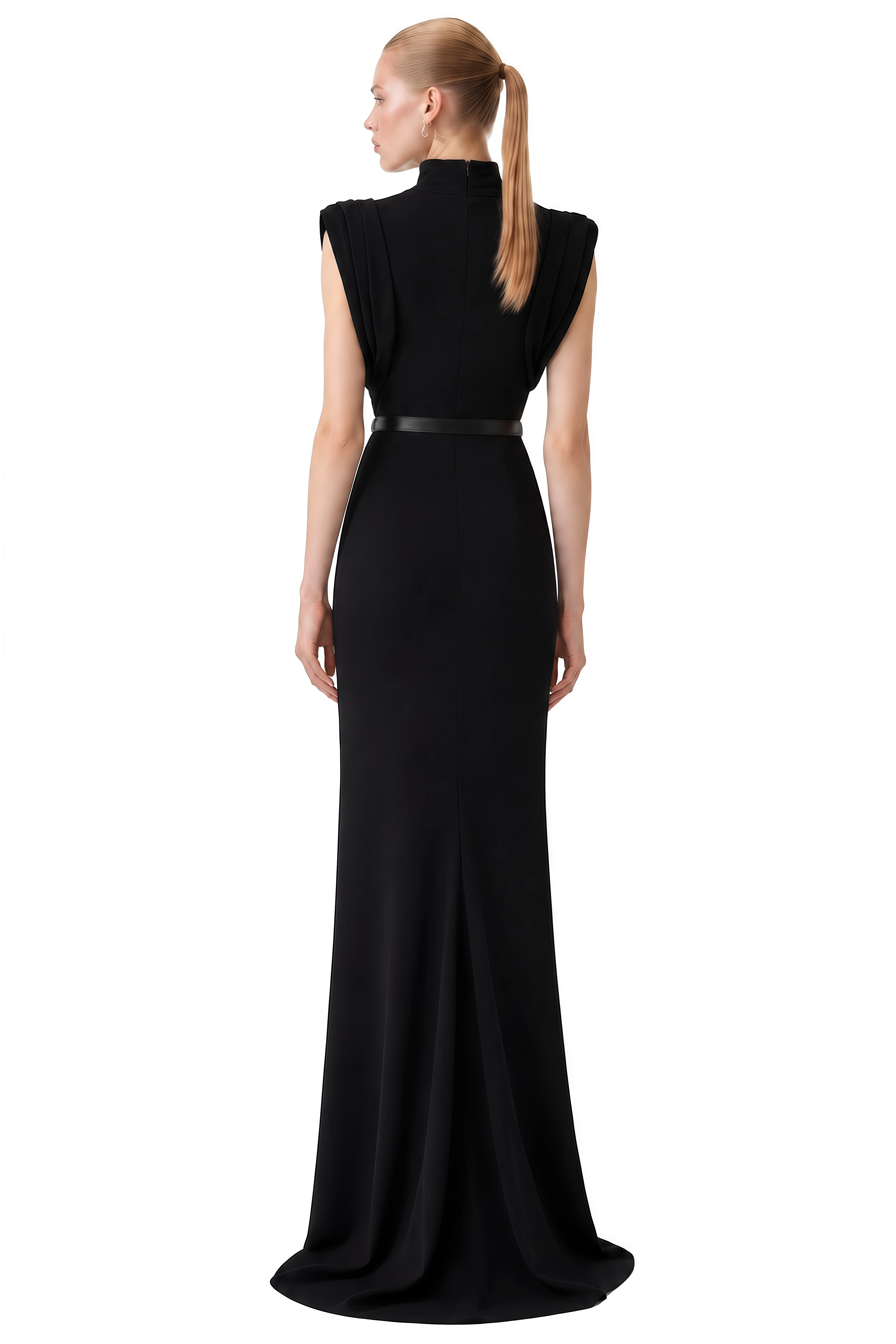 Inès Black Turtleneck Belted Maxi Dress