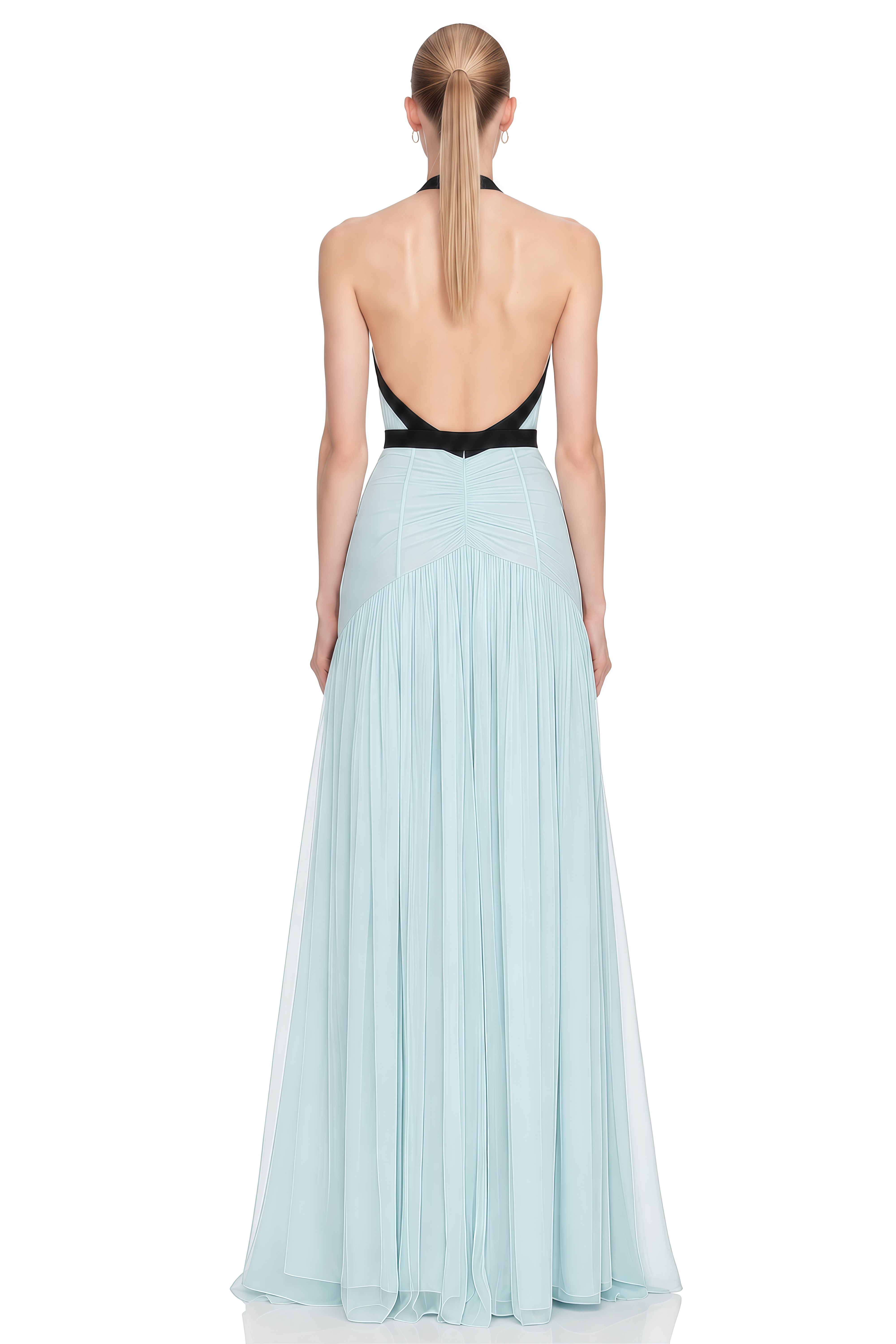 Jane Light Blue Halterneck Pleated Maxi Dress
