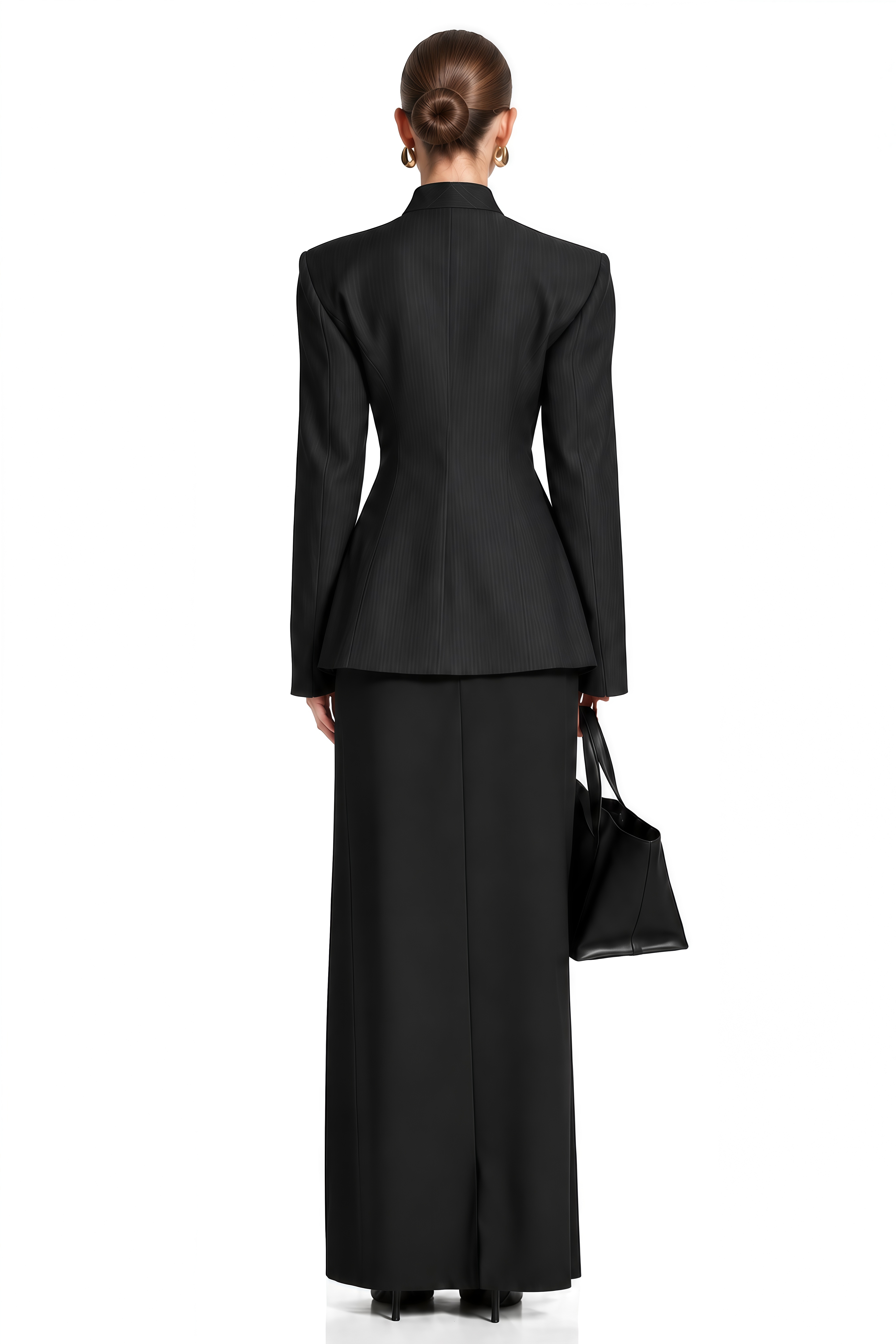 Pearl Dark Charcoal Blue Long Sleeves Curved Blazer