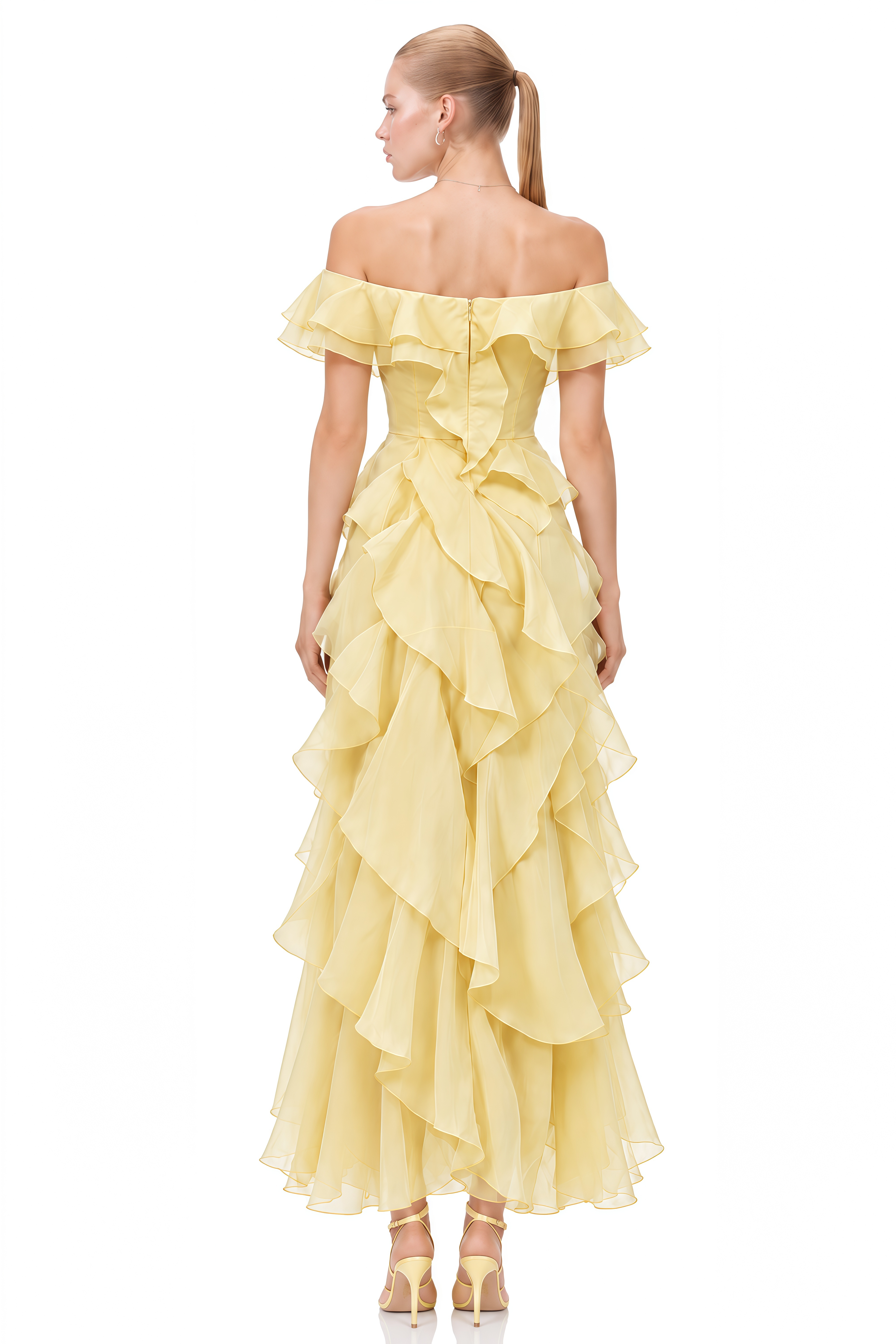 Maren Yellow Off-Shoulder Layered Maxi Dress