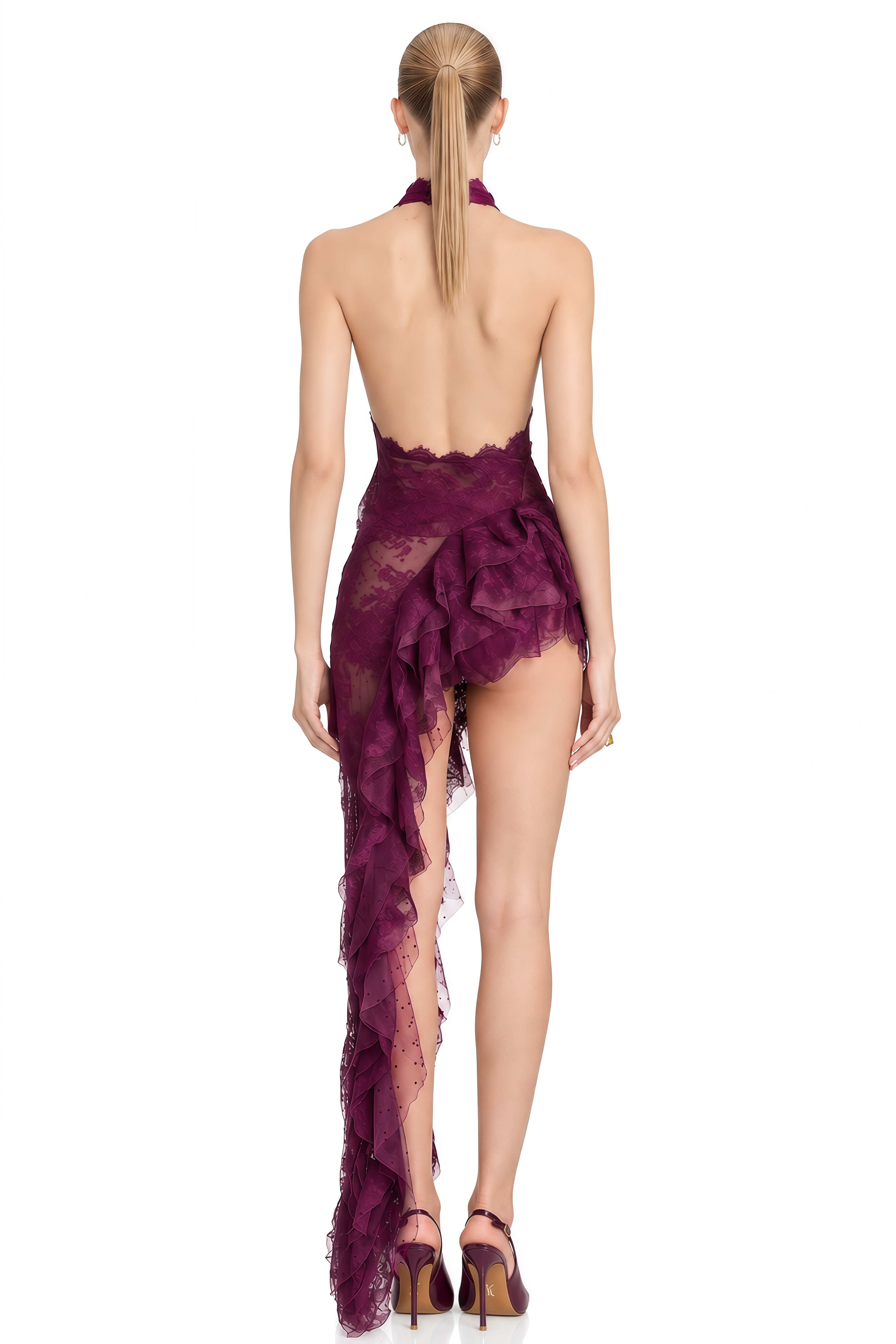 Vivienne Purple Asymmetrical Lace Mini Dress
