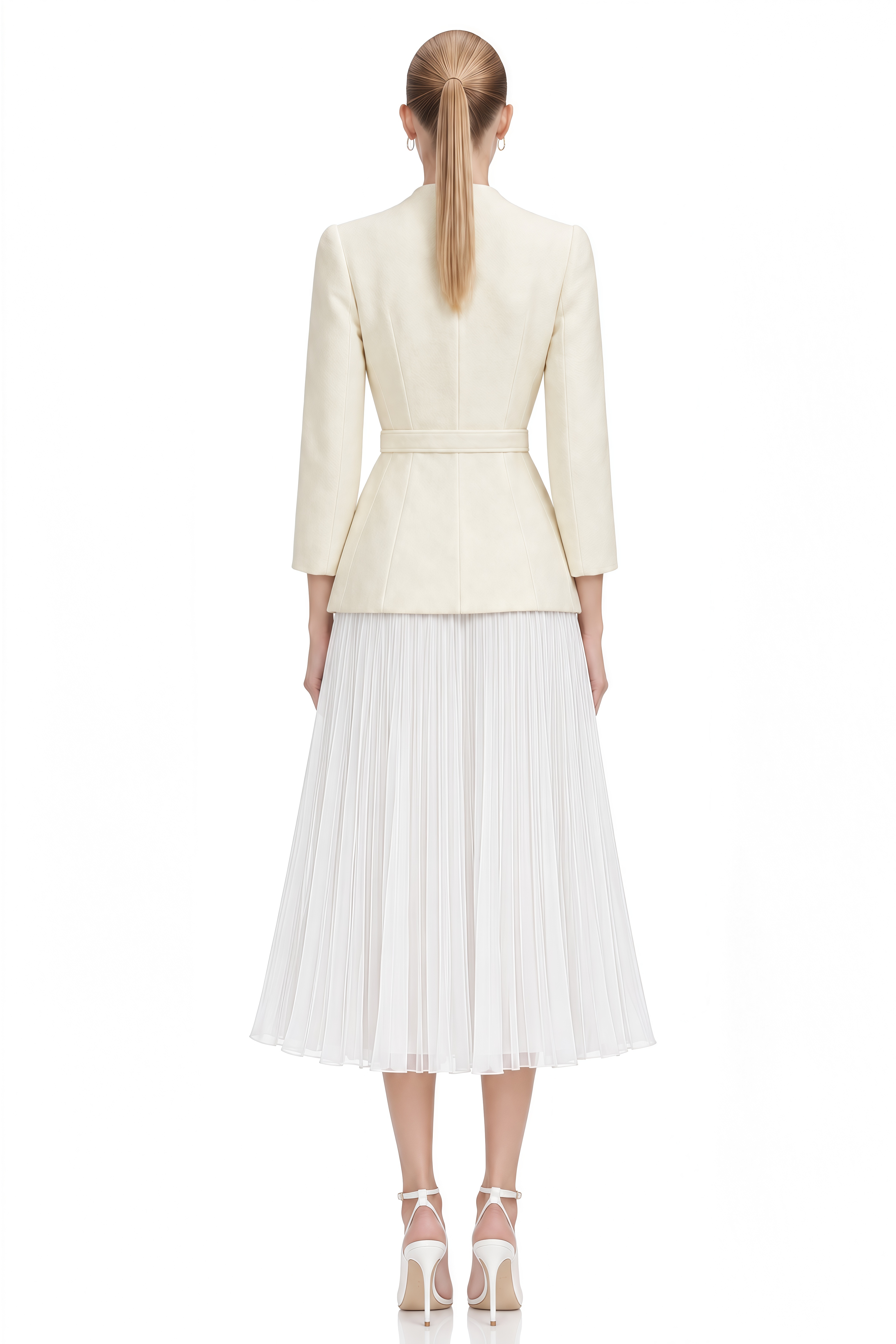 Lavinia Ivory Embellished Pleated Jacket & Skirt Set