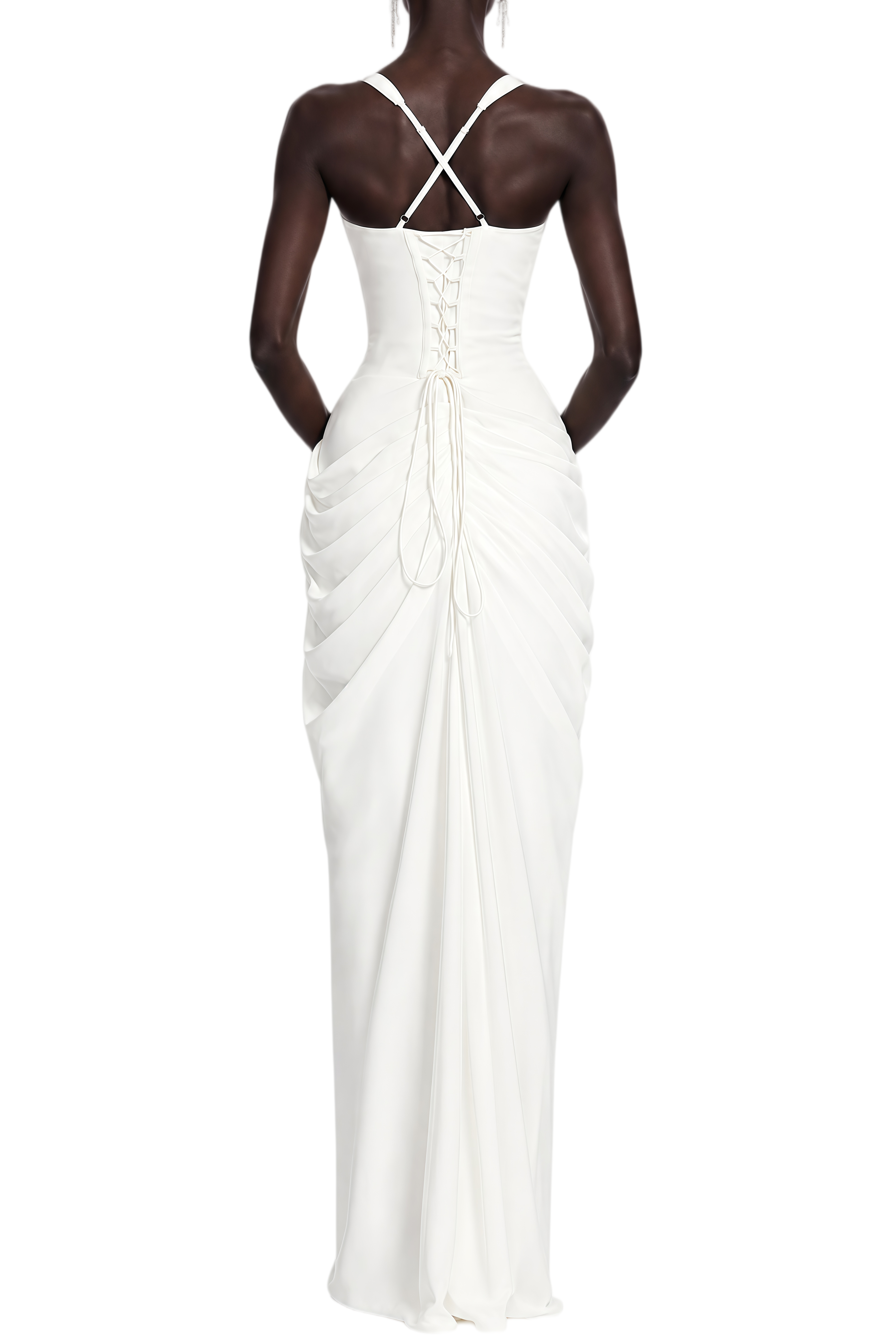 Rosamund White Sleeveless Ruched Maxi Dress