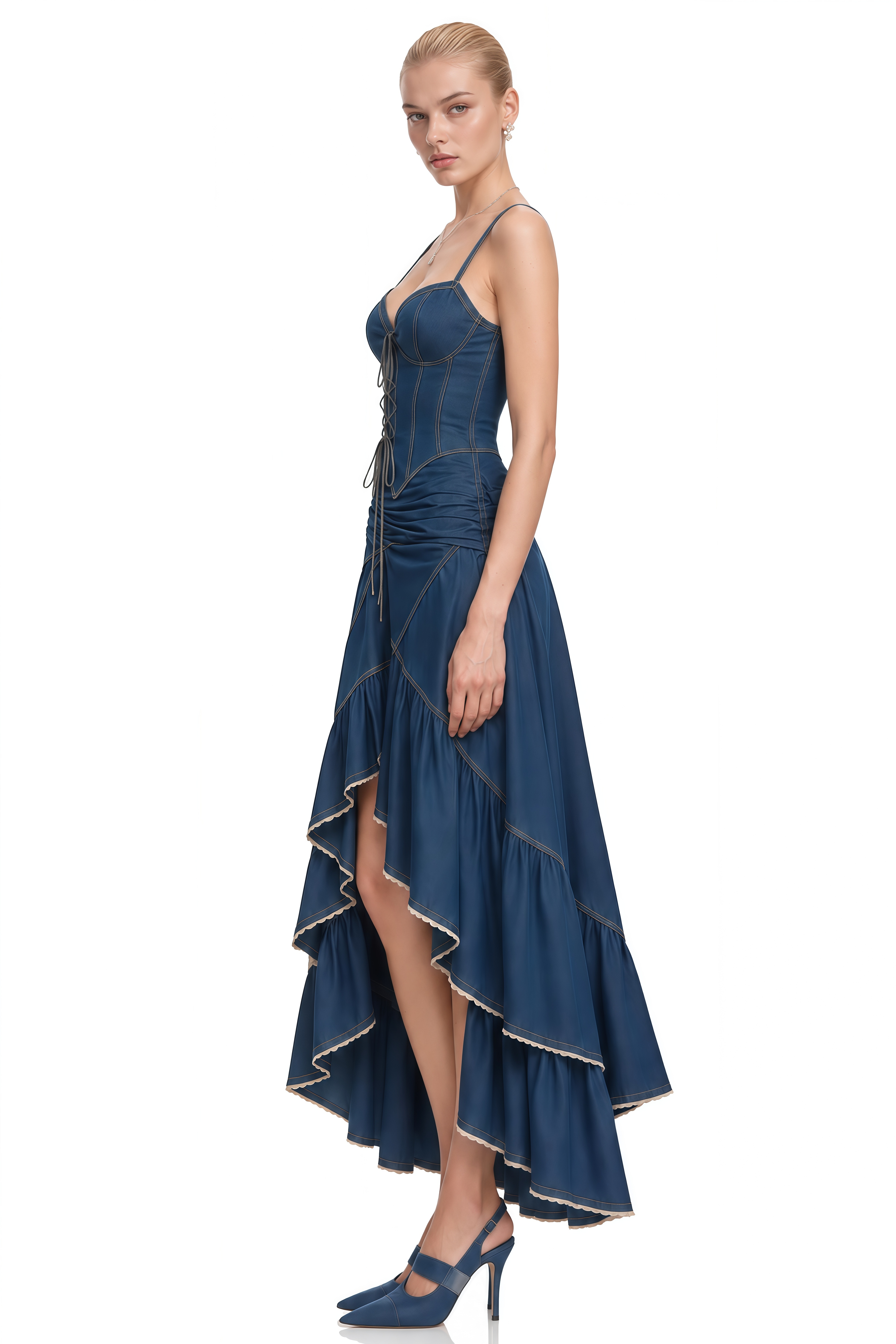 Helena Blue Sleeveless High-Low Maxi Dress