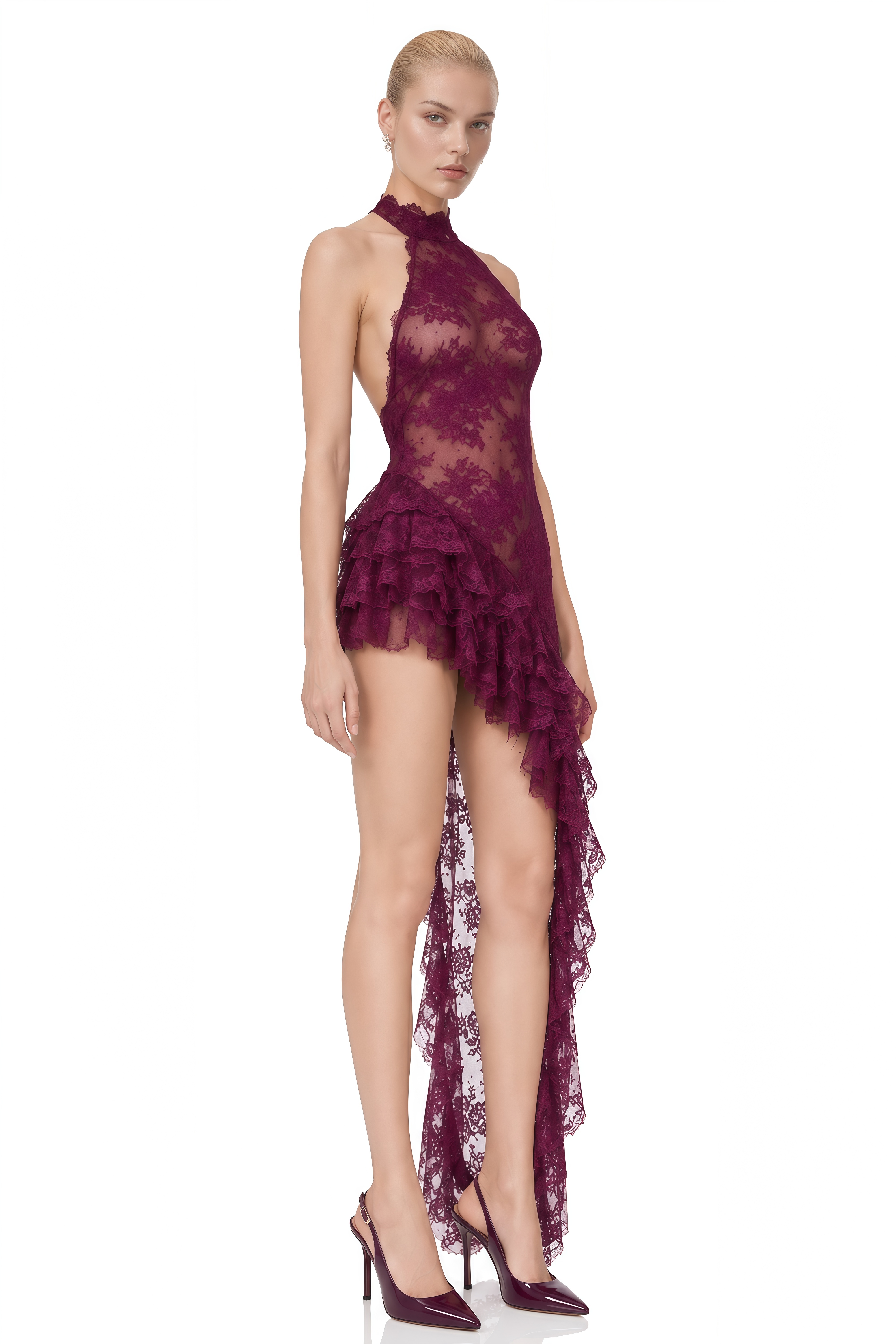 Vivienne Purple Asymmetrical Lace Mini Dress