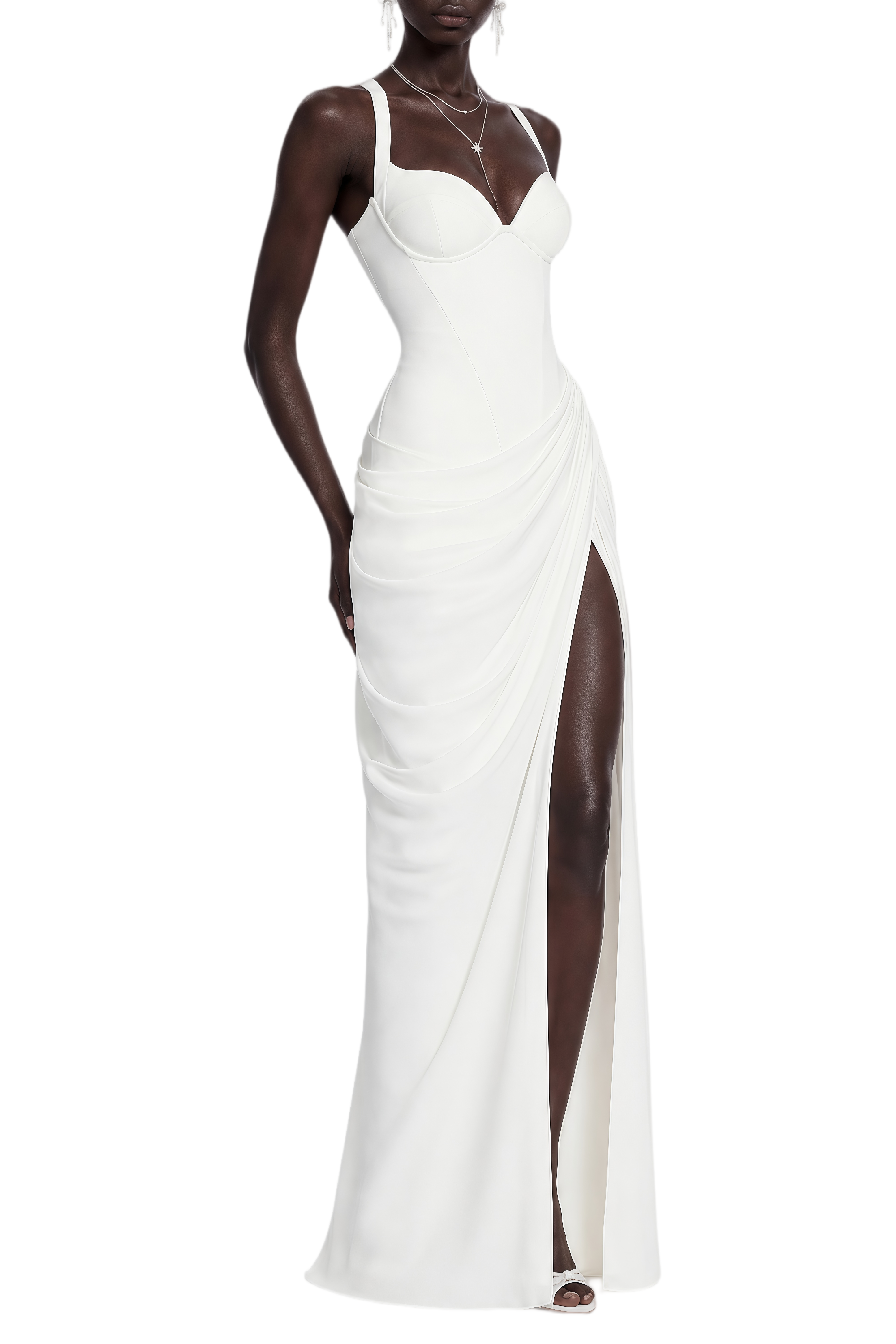 Rosamund White Sleeveless Ruched Maxi Dress