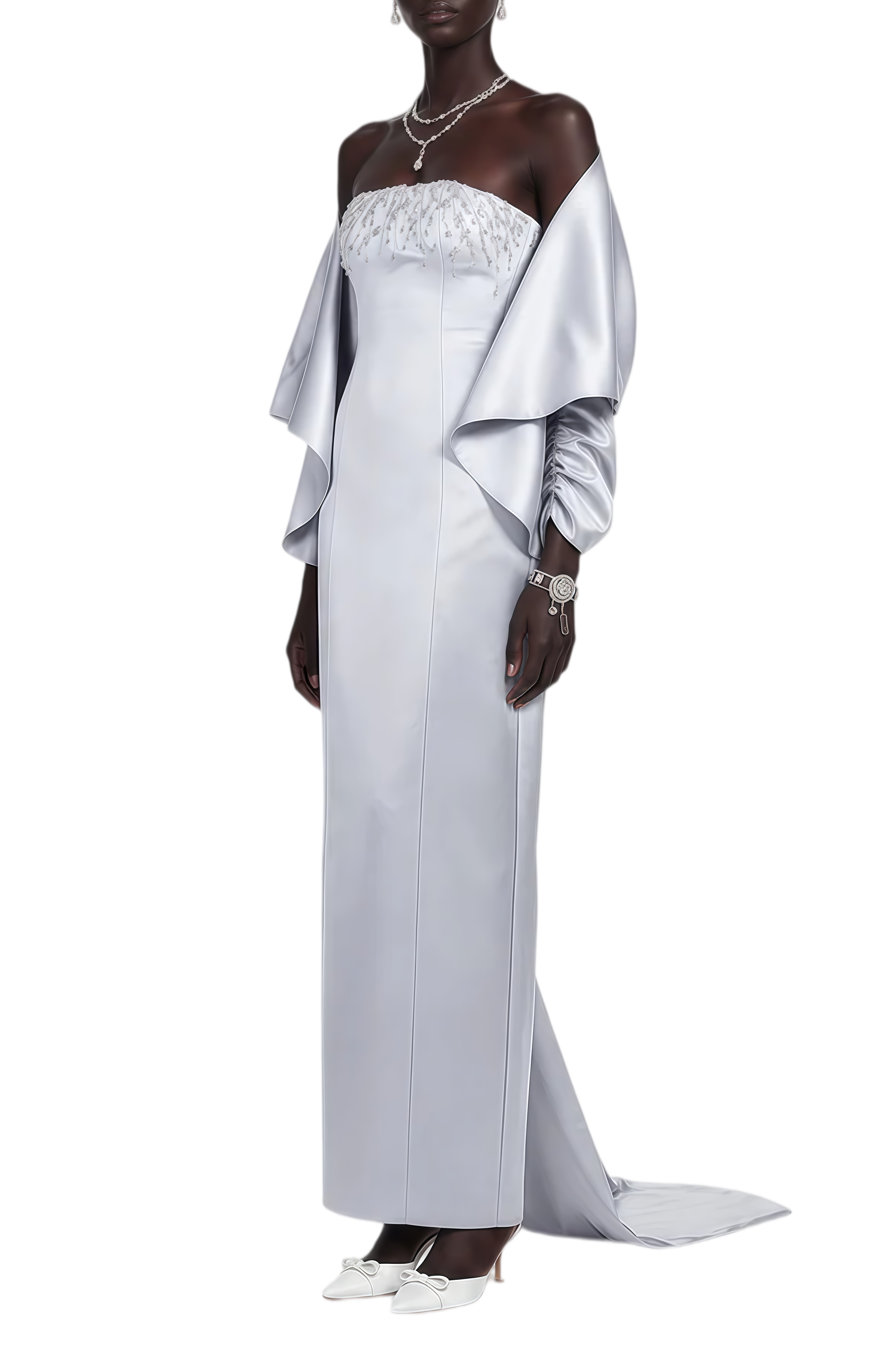 Iris Grey Cape Sleeve Rhinestone Maxi Dress & Jacket Set
