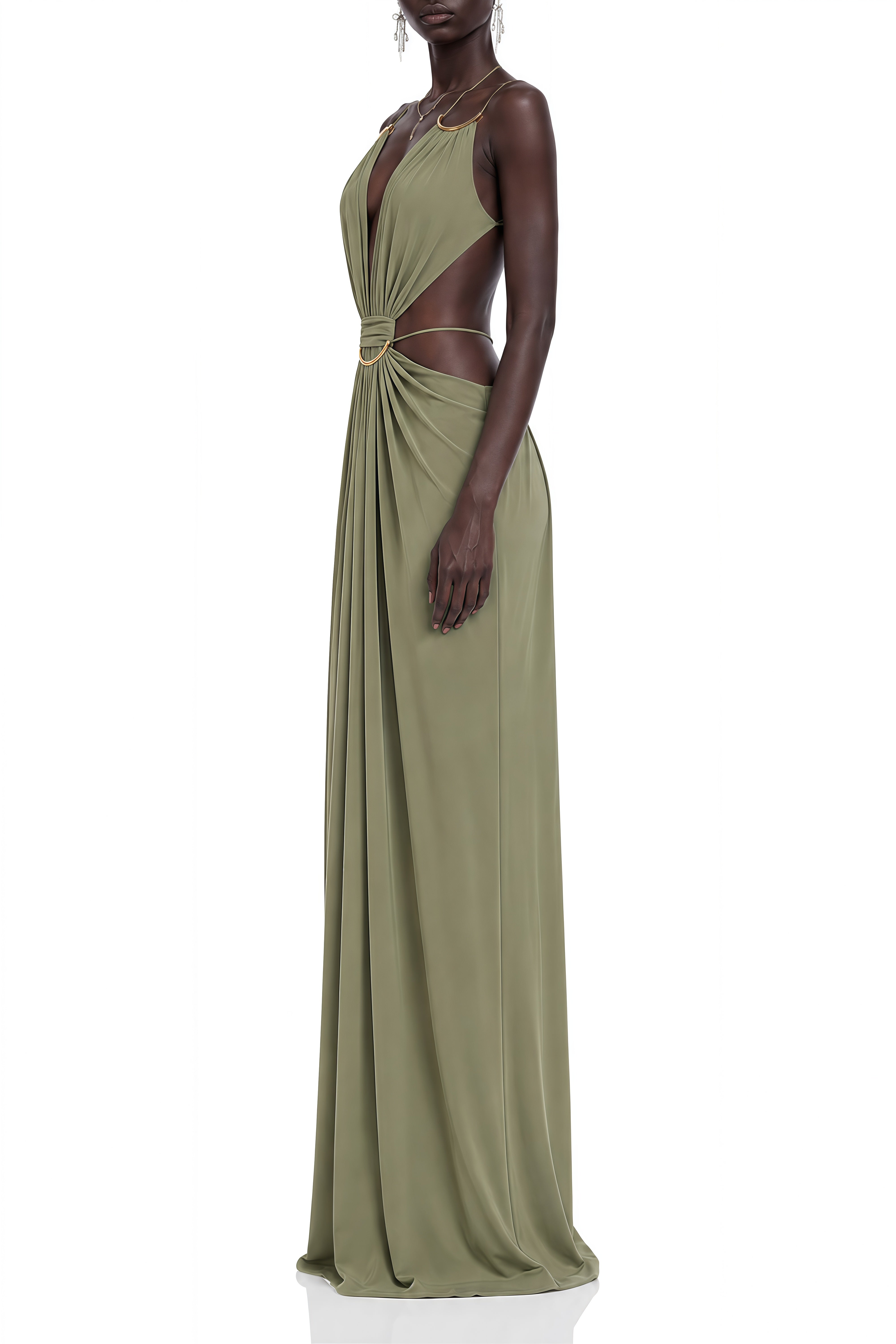 Noelle Green Sleeveless Cut Out Maxi Dress