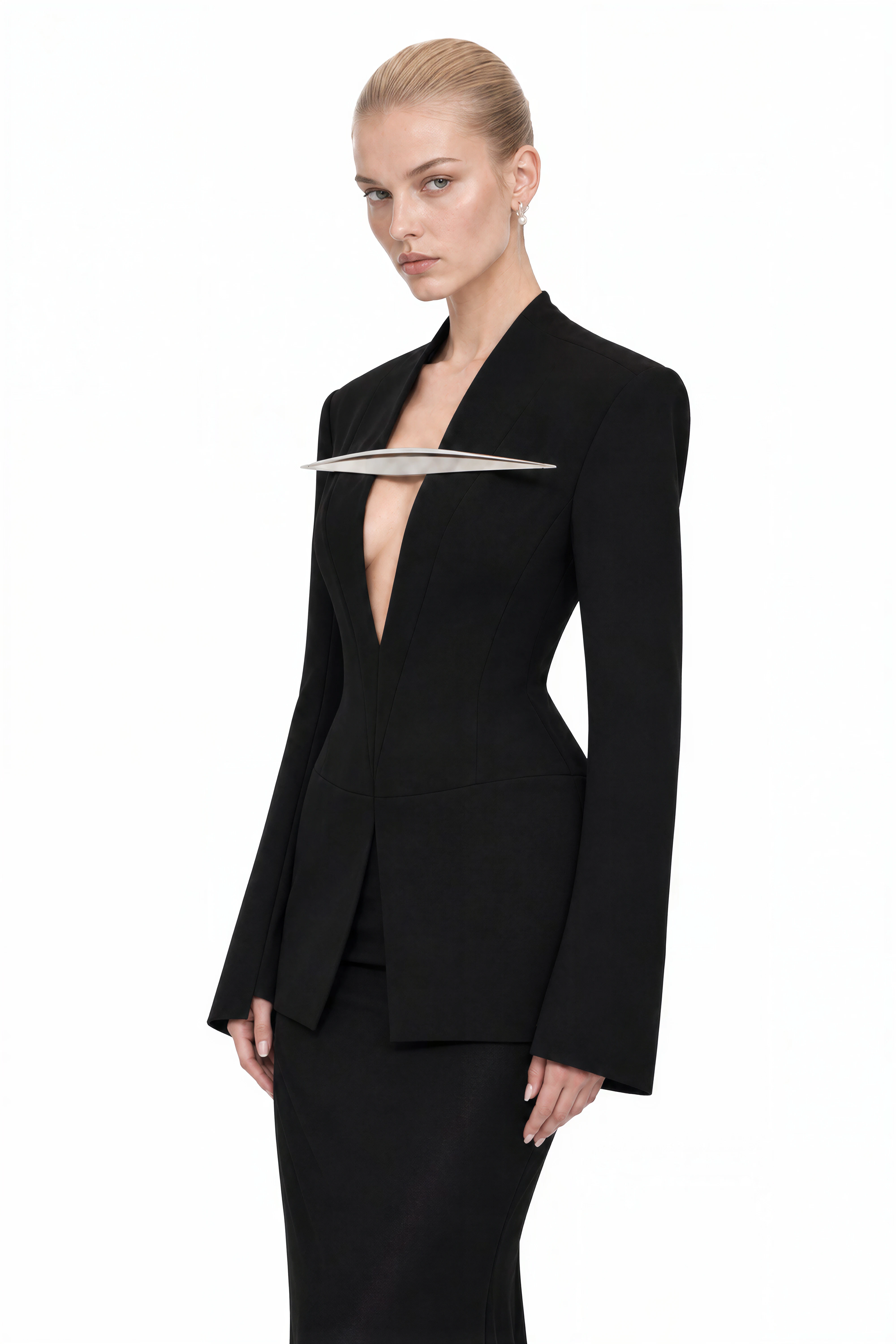 Elizabeth Black Long Sleeves V-Neck Top & Skirt Set