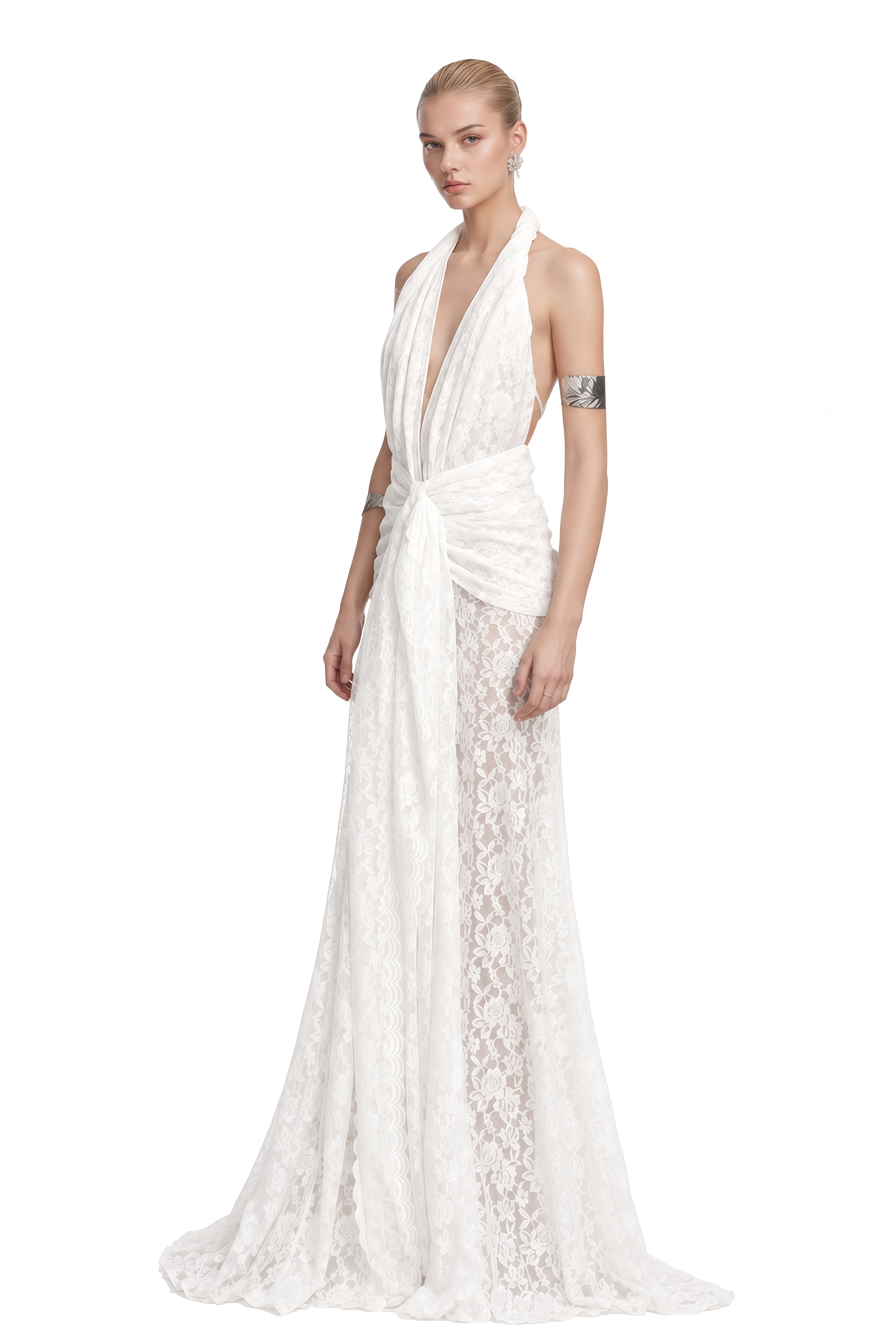 Clio White Halterneck Lace Maxi Dress