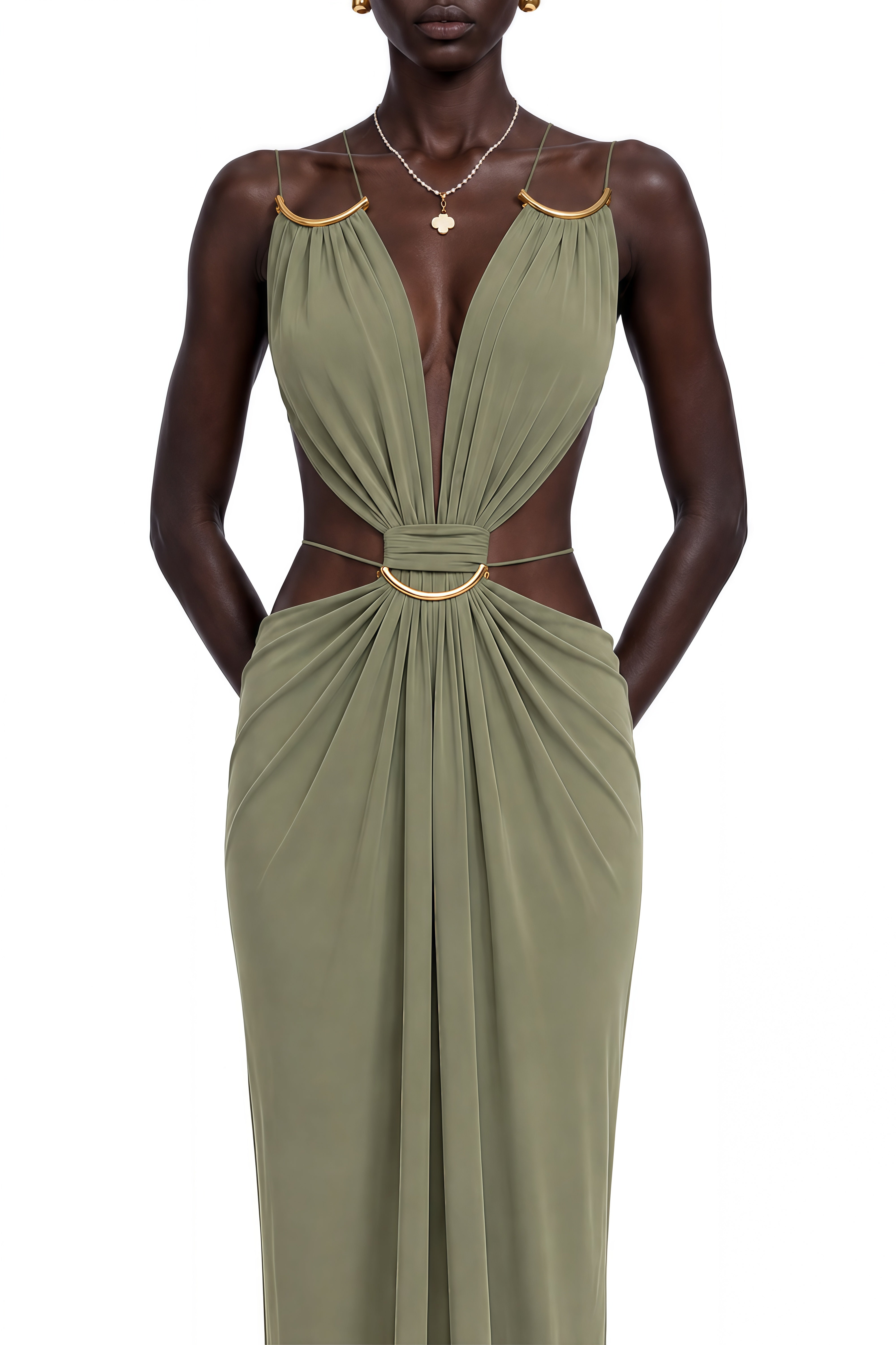 Noelle Green Sleeveless Cut Out Maxi Dress