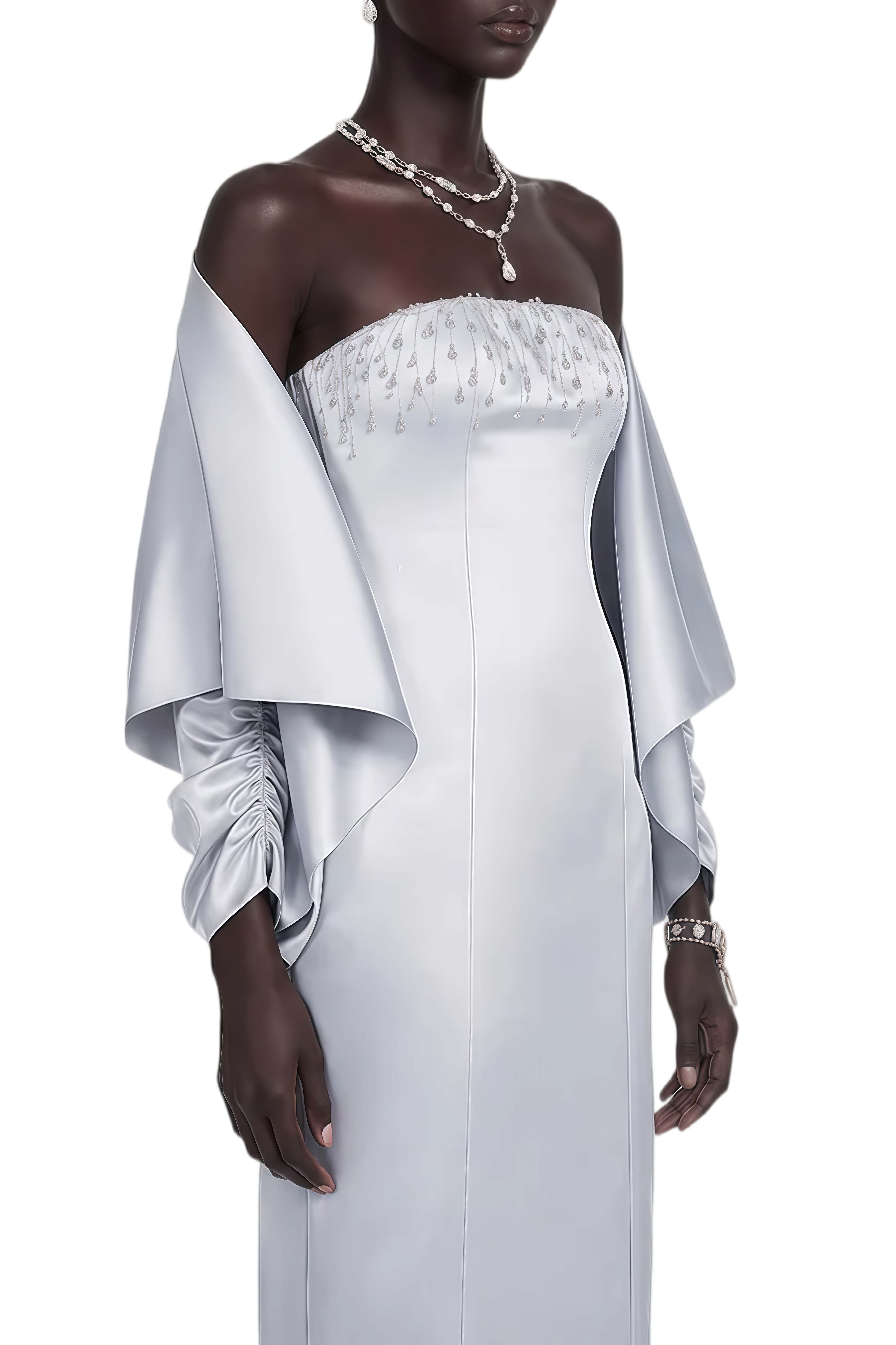 Iris Grey Cape Sleeve Rhinestone Maxi Dress & Jacket Set