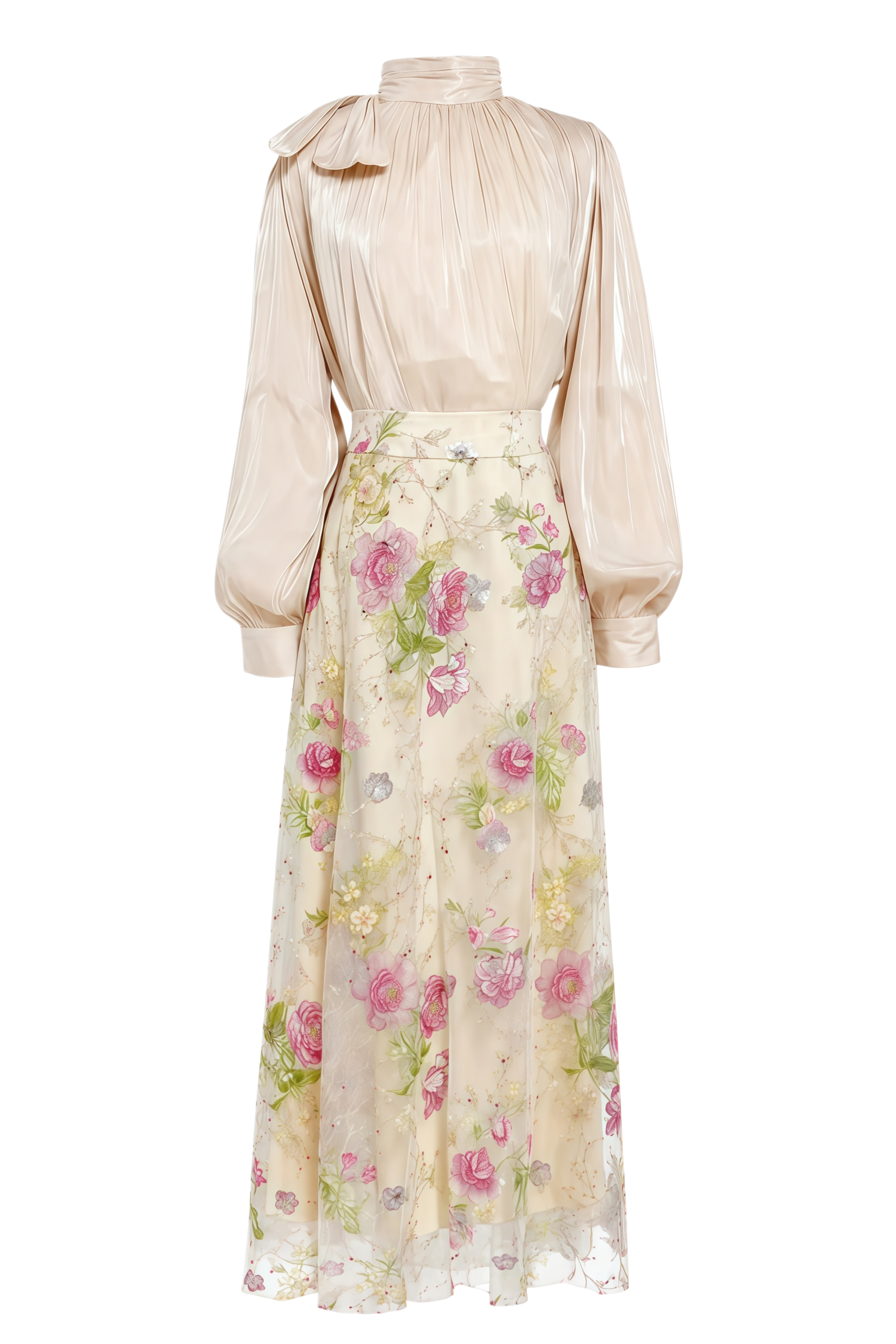 Zephyra Neutral Floral Print Turtleneck Top & Skirt Set