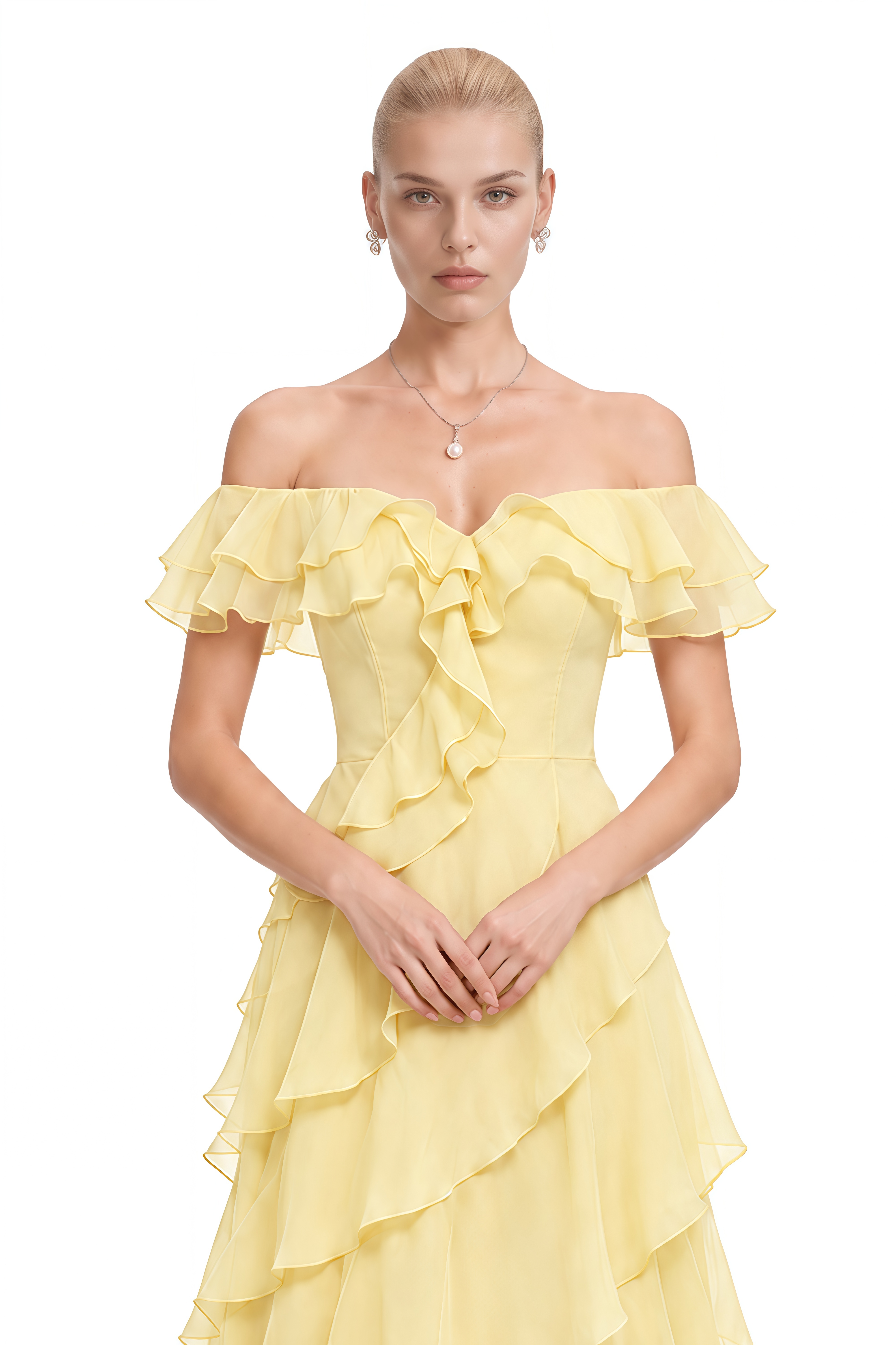 Maren Yellow Off-Shoulder Layered Maxi Dress