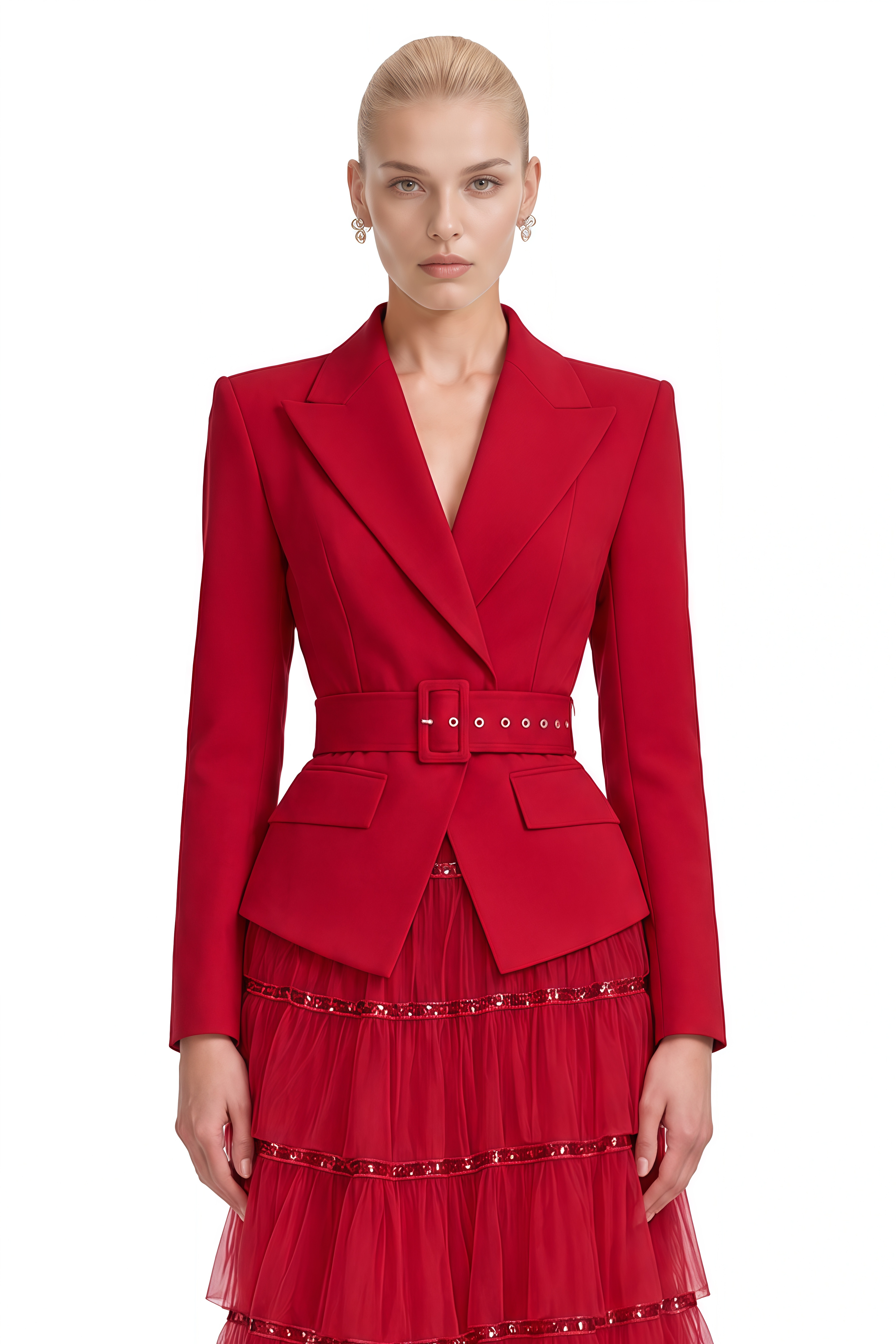 Delphine Red Sequin Belted Maxi Dress