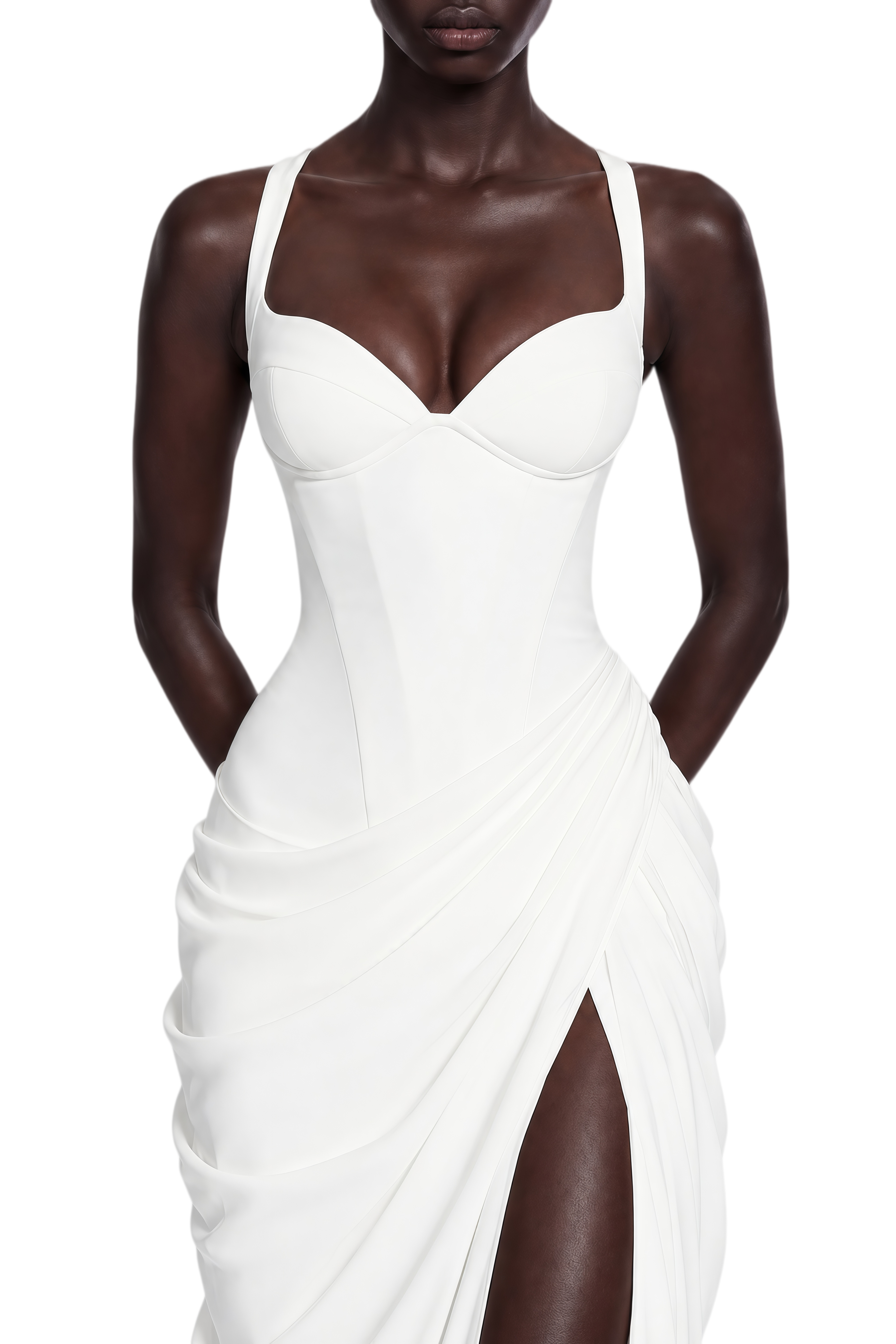 Rosamund White Sleeveless Ruched Maxi Dress