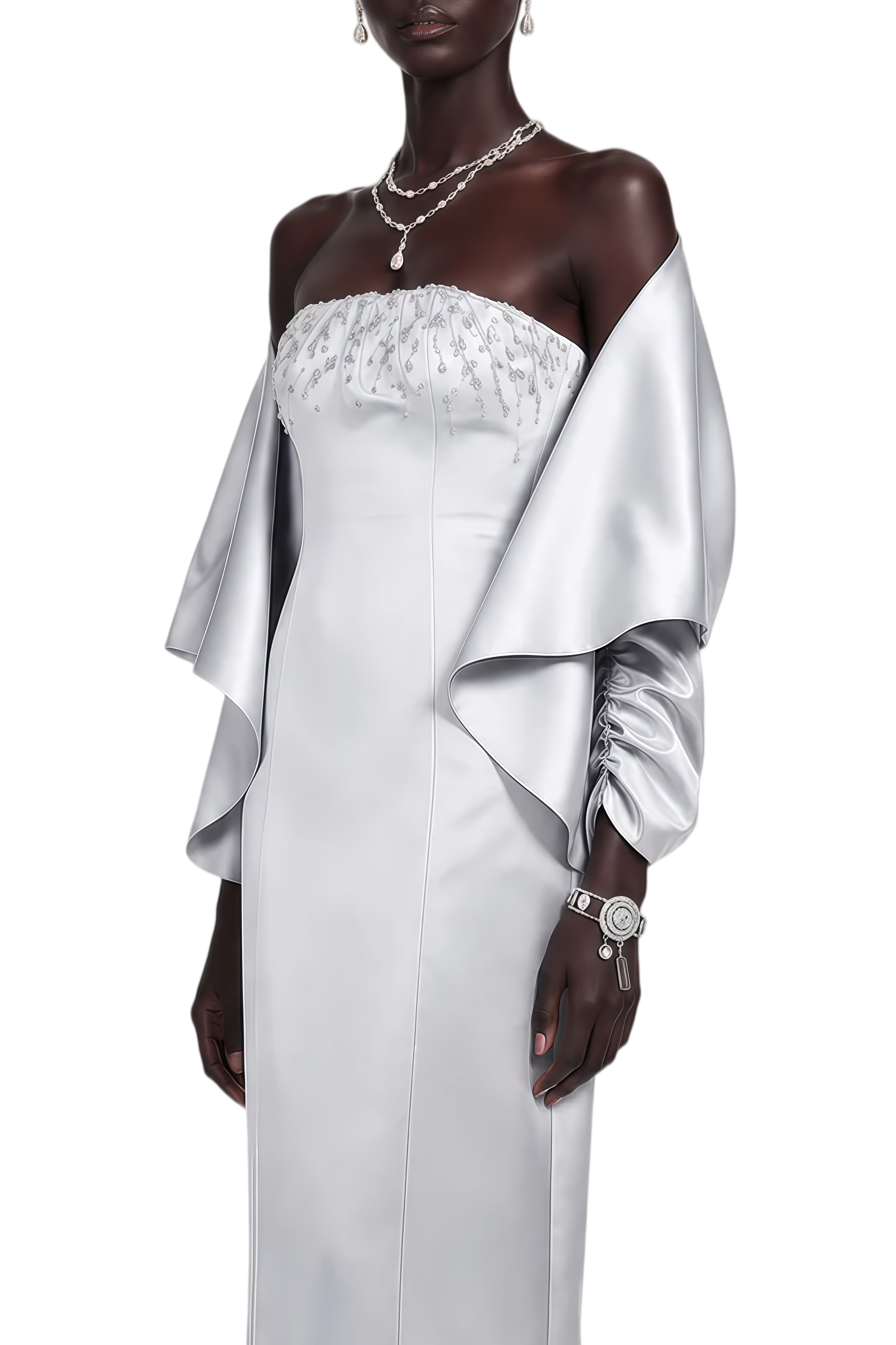 Iris Grey Cape Sleeve Rhinestone Maxi Dress & Jacket Set