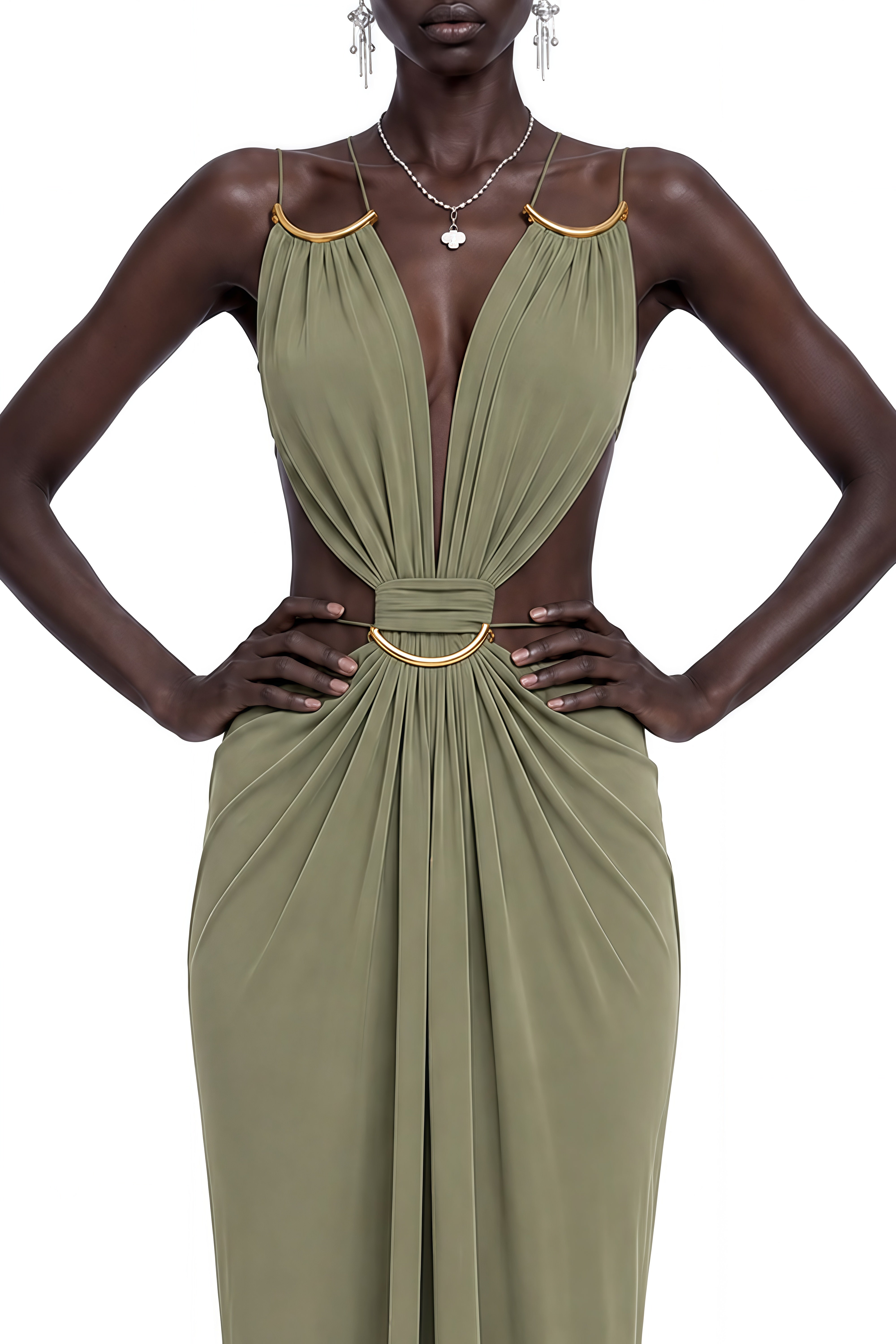 Noelle Green Sleeveless Cut Out Maxi Dress