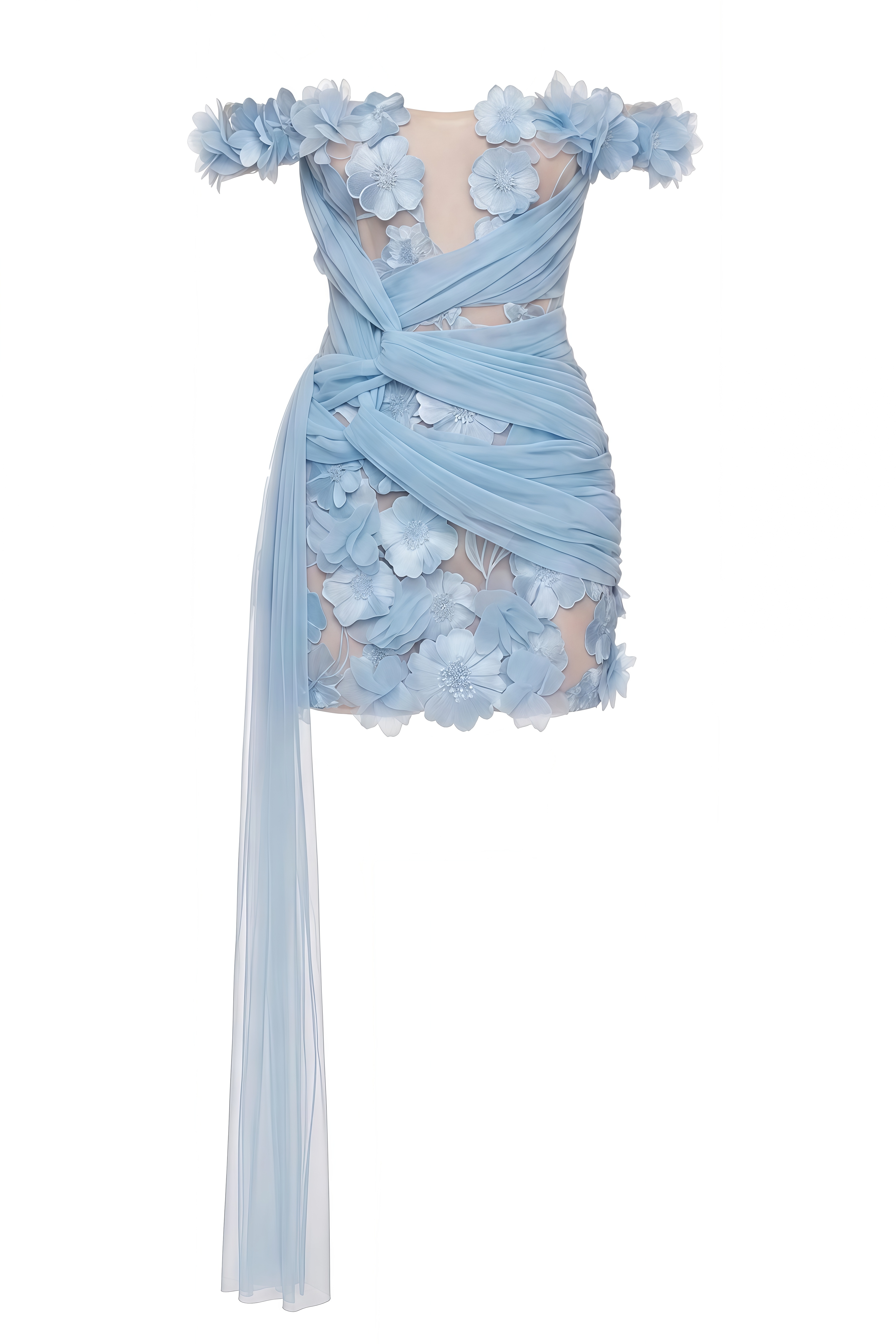 Hazel Blue Strapless Floral Appliqué Mini Dress