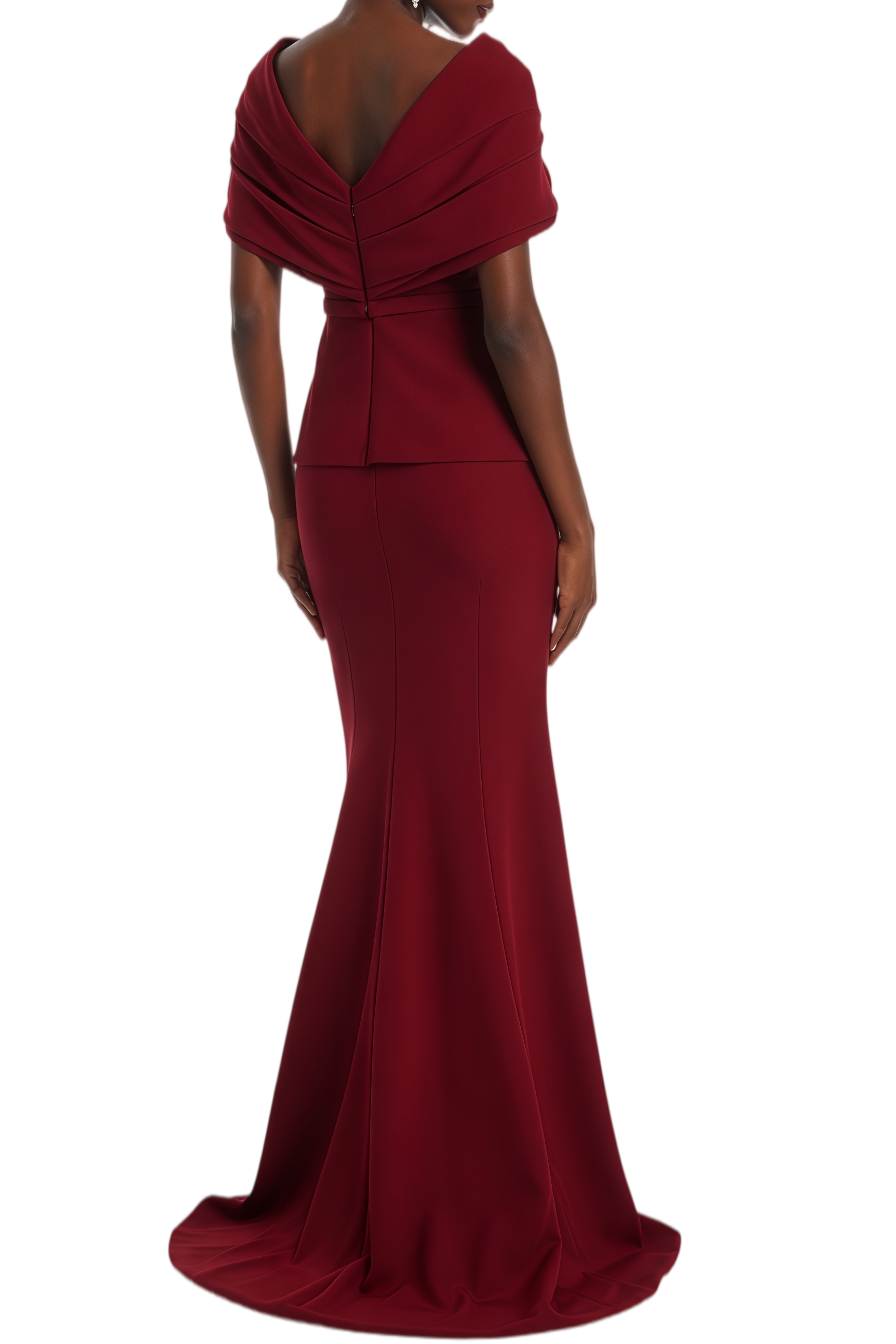 Natalie Burgundy Boat Neck Mermaid Maxi Gown