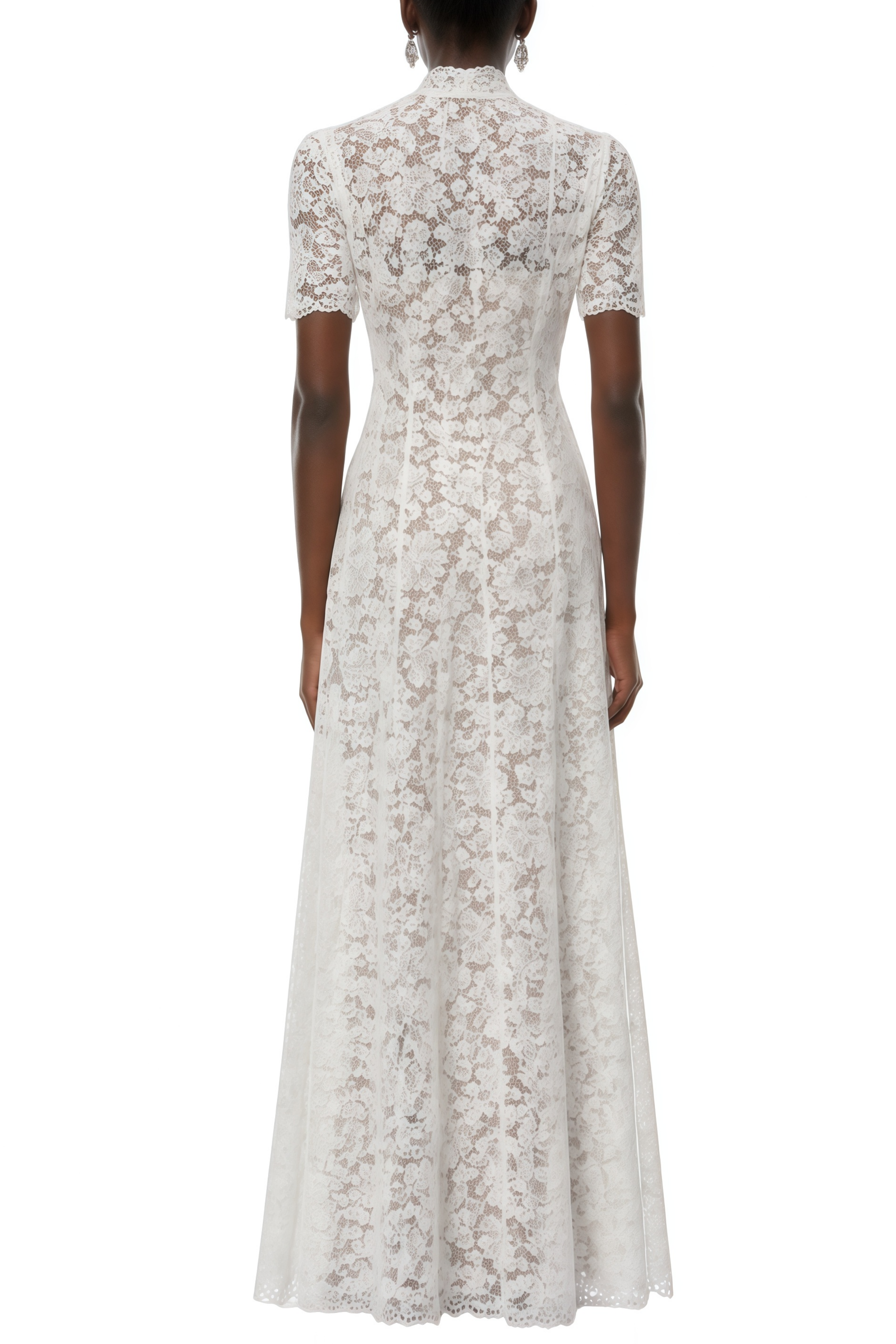 Cora Cream White Plunge Neck Floral Lace Maxi Dress